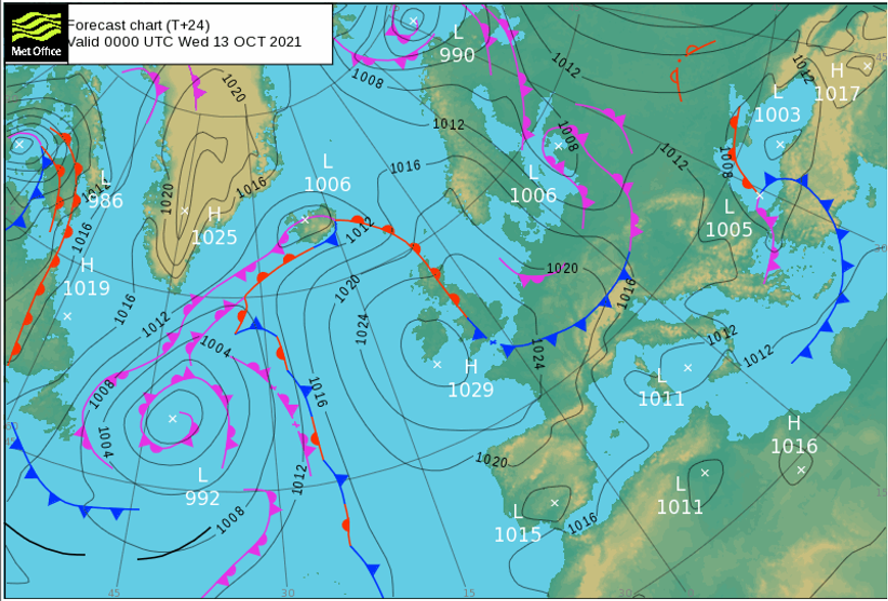 Synoptická situace nad Evropou - Počasí (1/3)