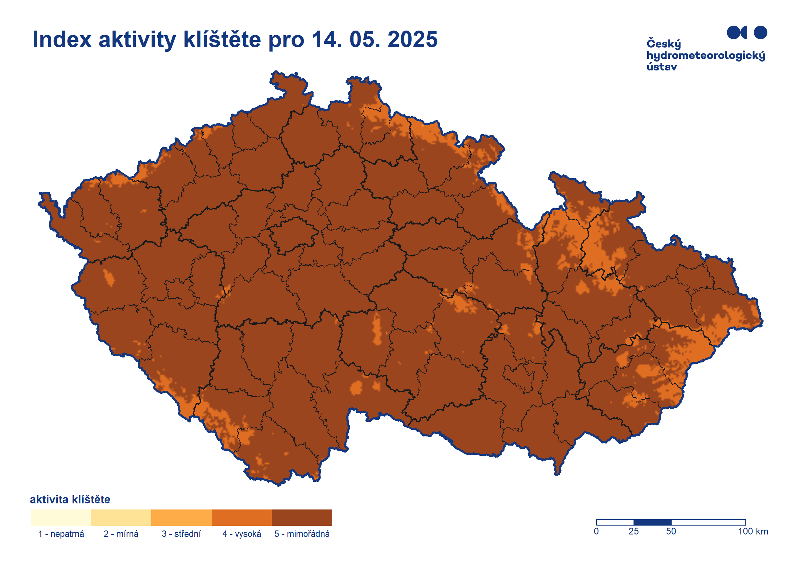 Index aktivity klíštěte, 14. 5. 2025 - Aktivita klíšťat (3/3)