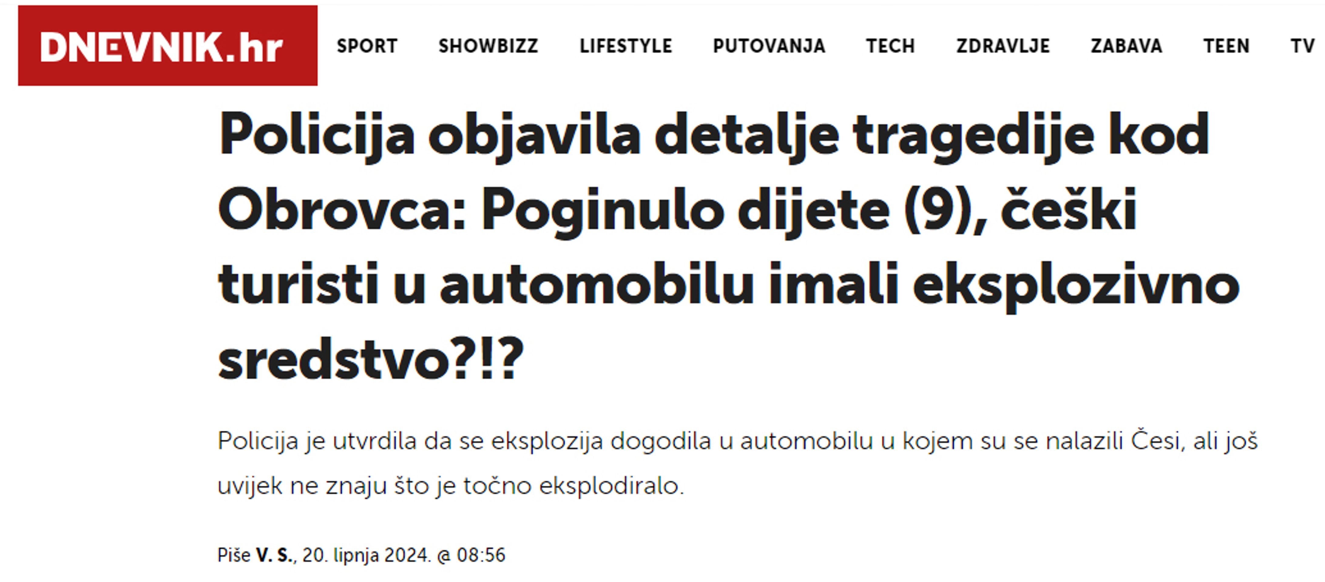Výbuch v Chorvatsku - Reprofoto Dnevnik.hr - Výbuch v Chorvatsku (2/5)