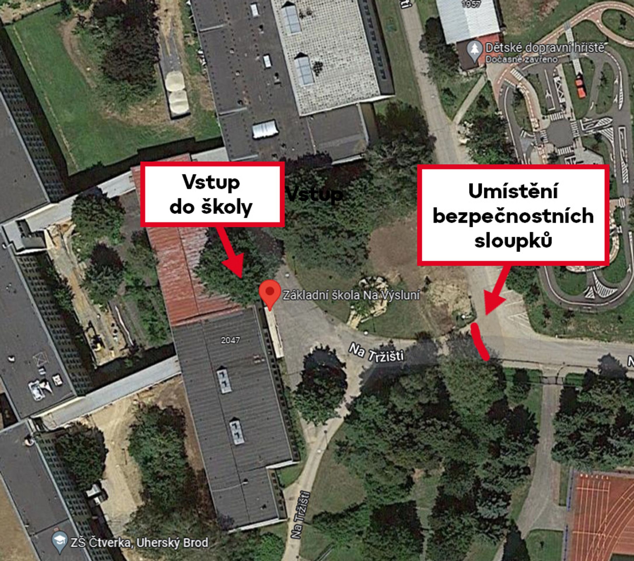 Mapa Základní škola a Praktická škola Čtverka, Uherský Brod - Areál škol v Uherském Brodě (4/10)