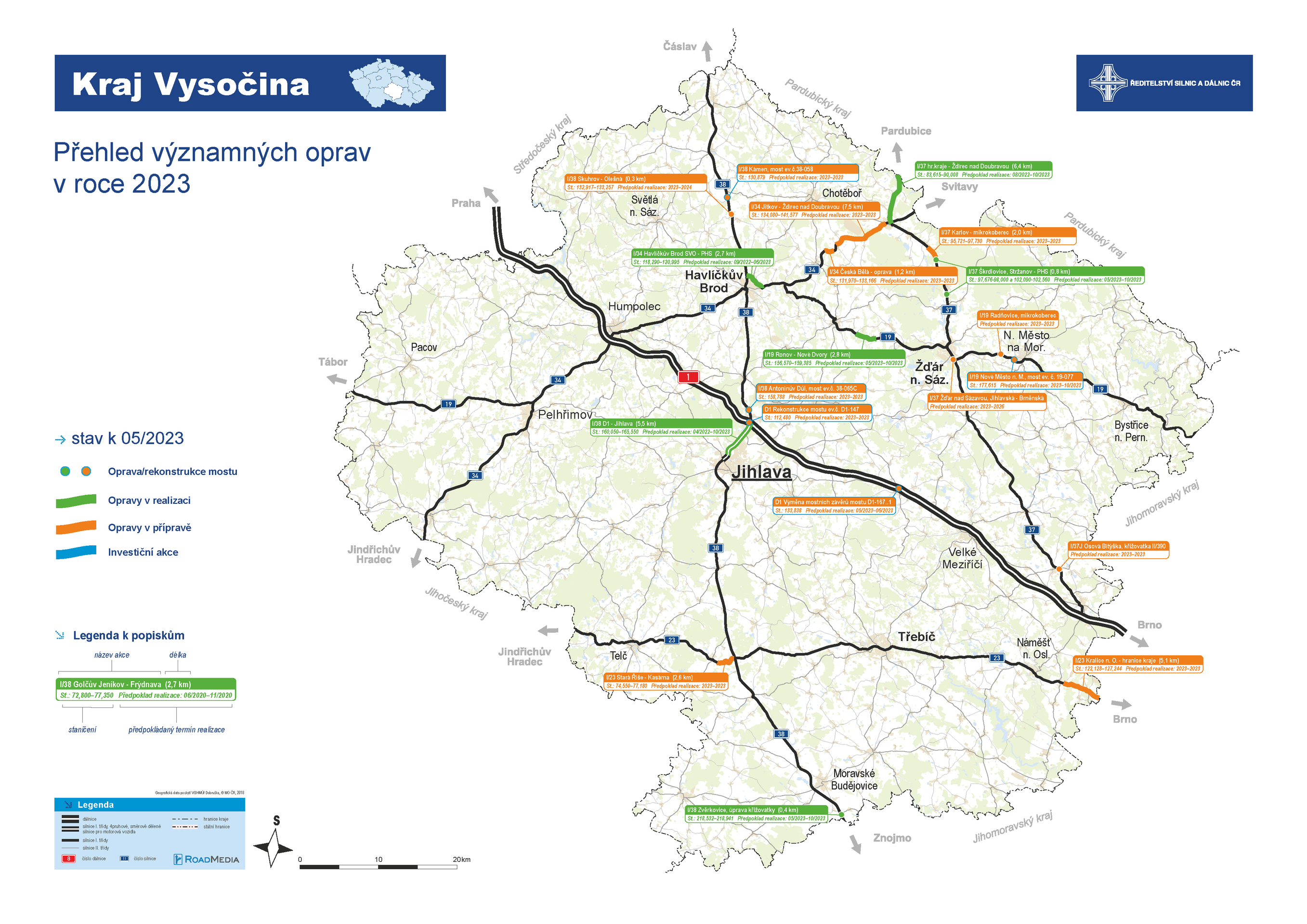 Mapa oprav Vysočina - Mapa oprav v roce 2023 (12/14)