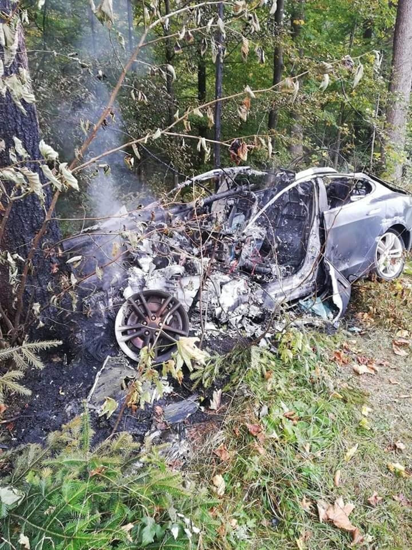 Tesla po nehodě vzplála, baterii chladili tři dny - 19 - Fotogalerie: Tesla vzplála po nárazu do stromu, baterii chladili tři dny! (7/10)