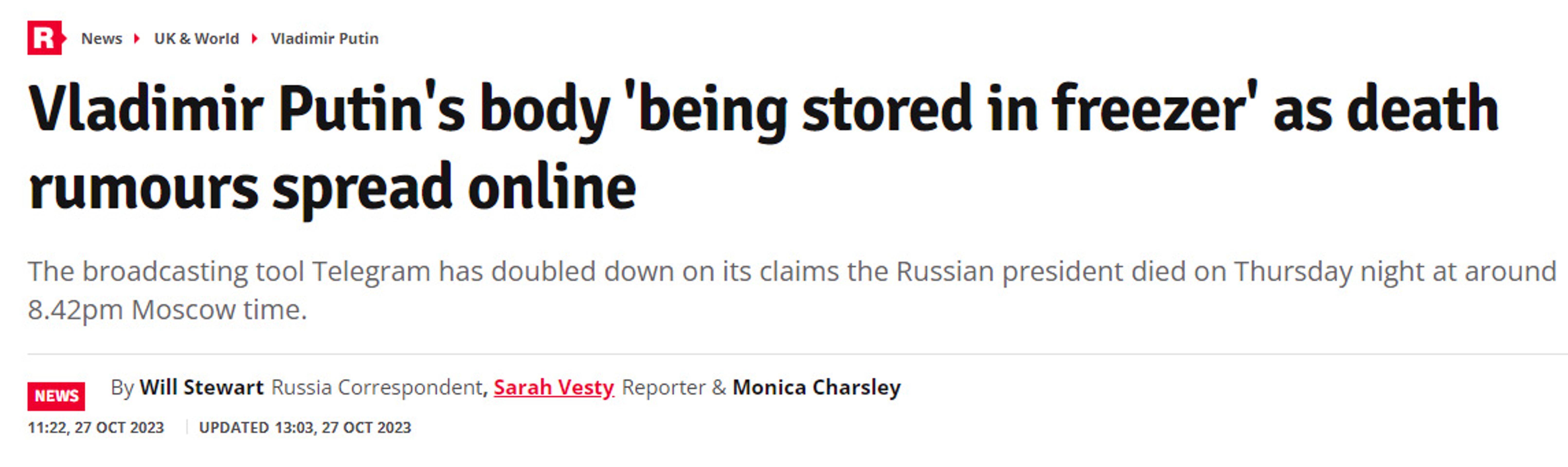 Putin Daily Record - Světová média o úmrtí Vladimira Putina (3/4)