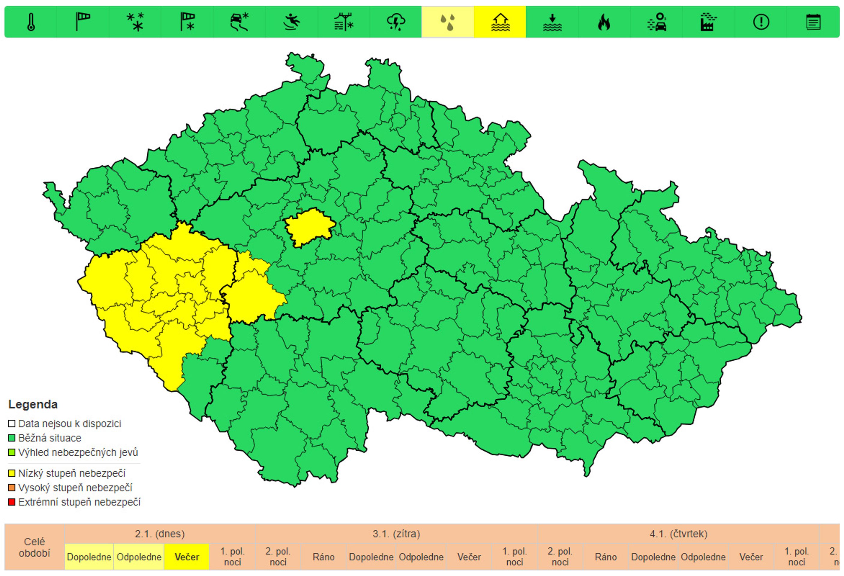 Výstraha na povodňové jevy, úterý večer - Výstraha před povodněmi (2/4)
