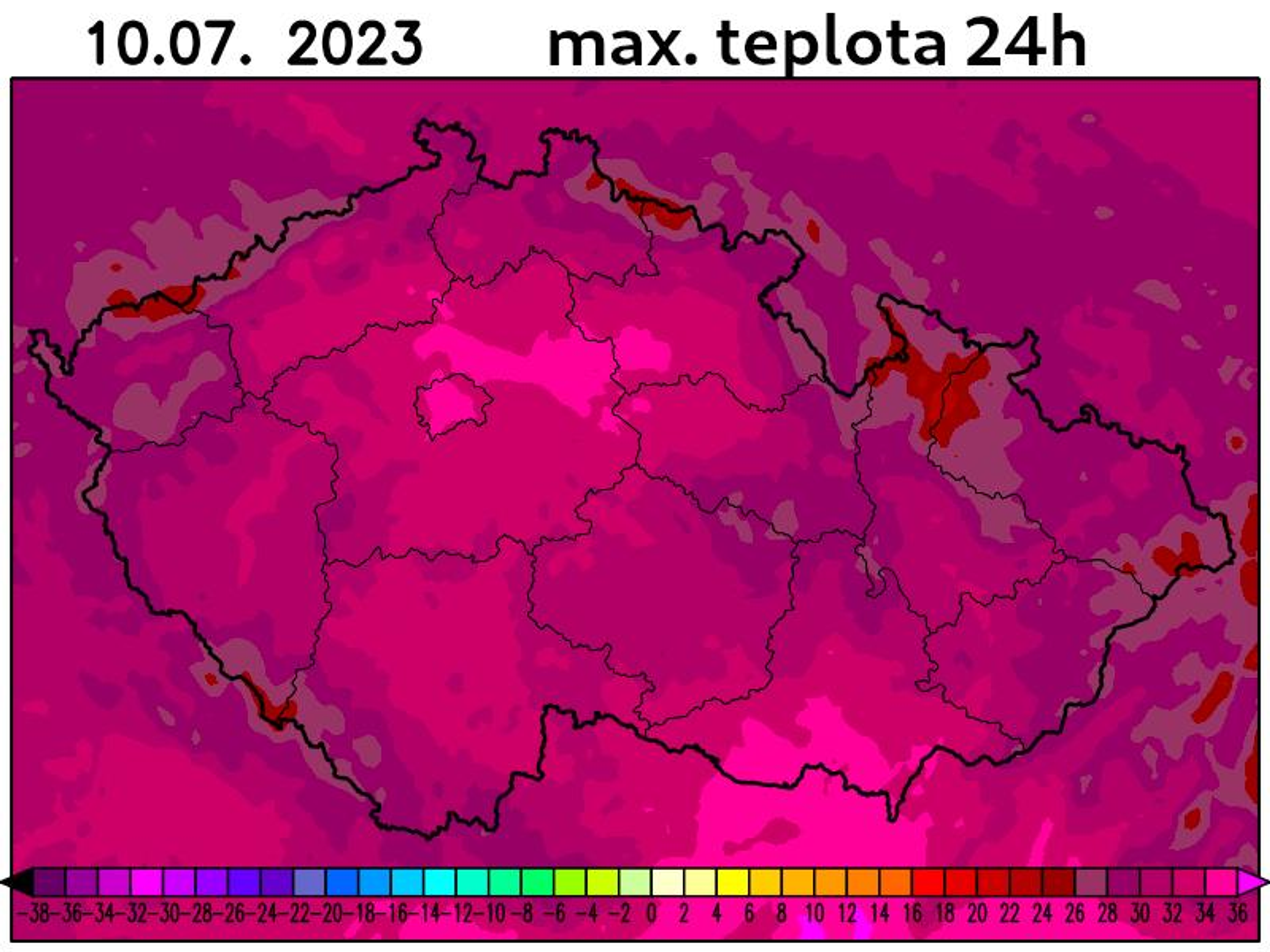 Maximální teplota v pondělí (10.7.) - Počasí v pondělí a úterý (2/3)