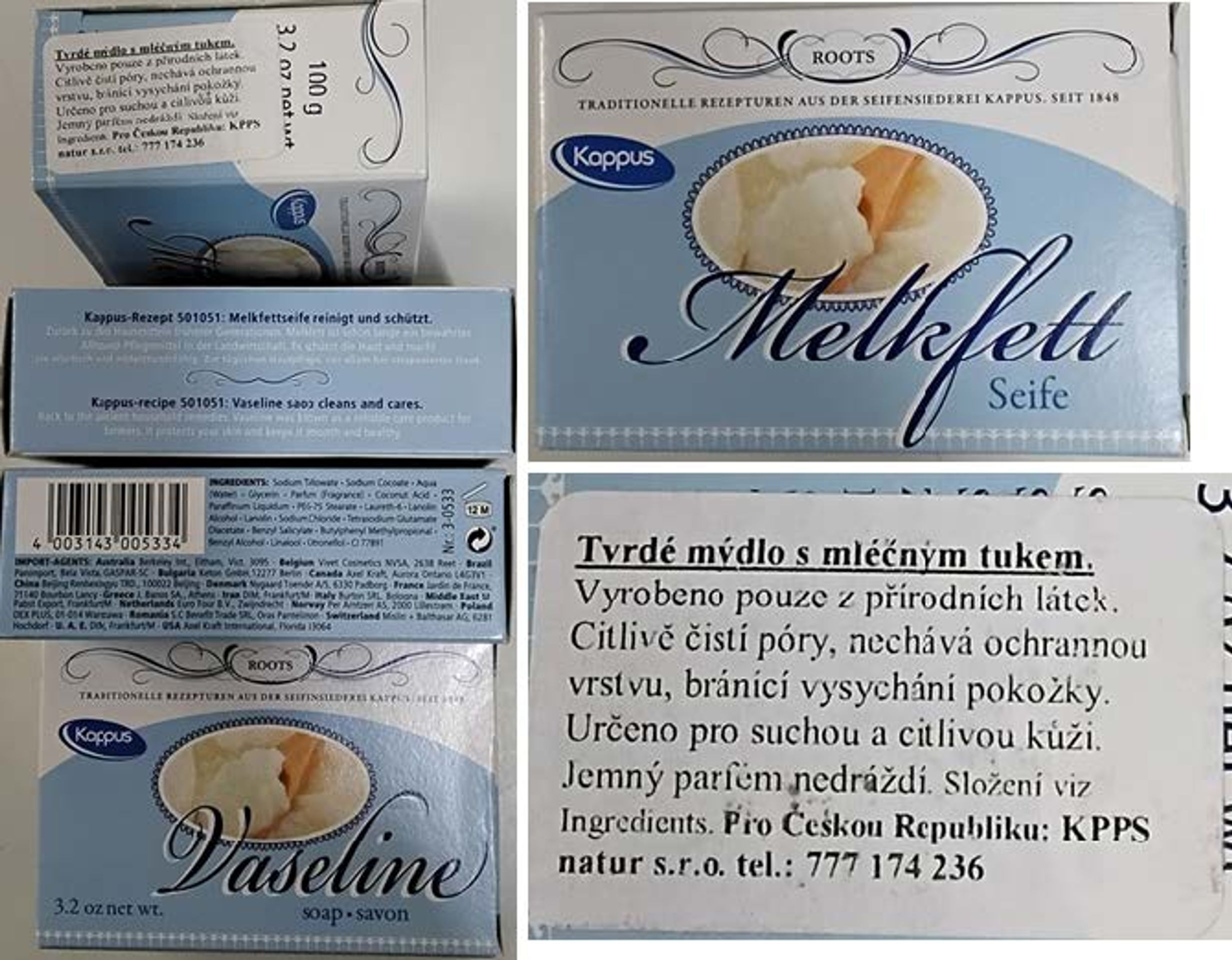 Kappus, Vaseline soap savon, Melkfett Seife, Tvrdé mýdlo s mléčným tukem - Nebezpečná kosmetika (3/3)