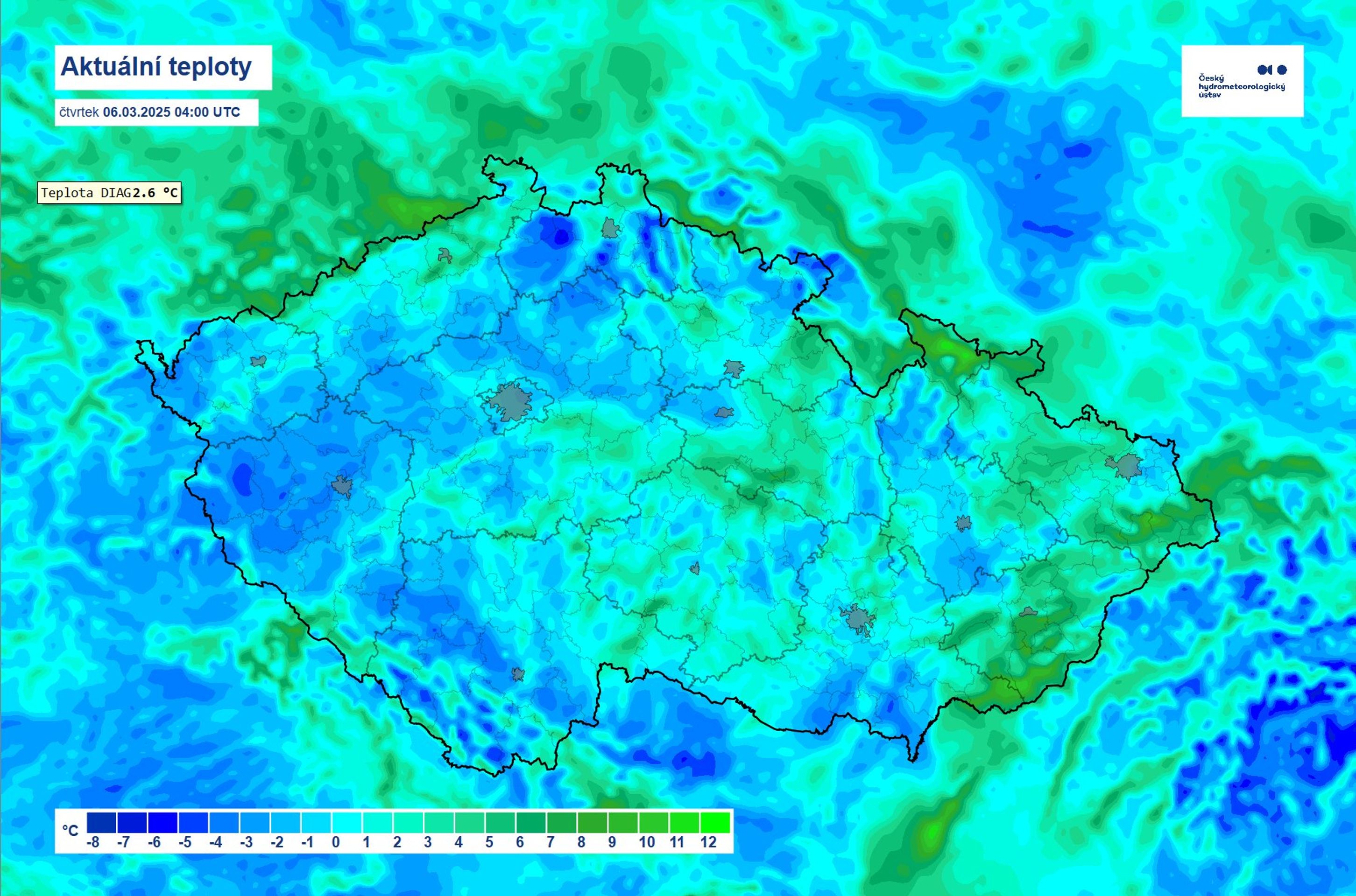 Ranní teploty - čtvrtek - Předpověď počasí (1/4)
