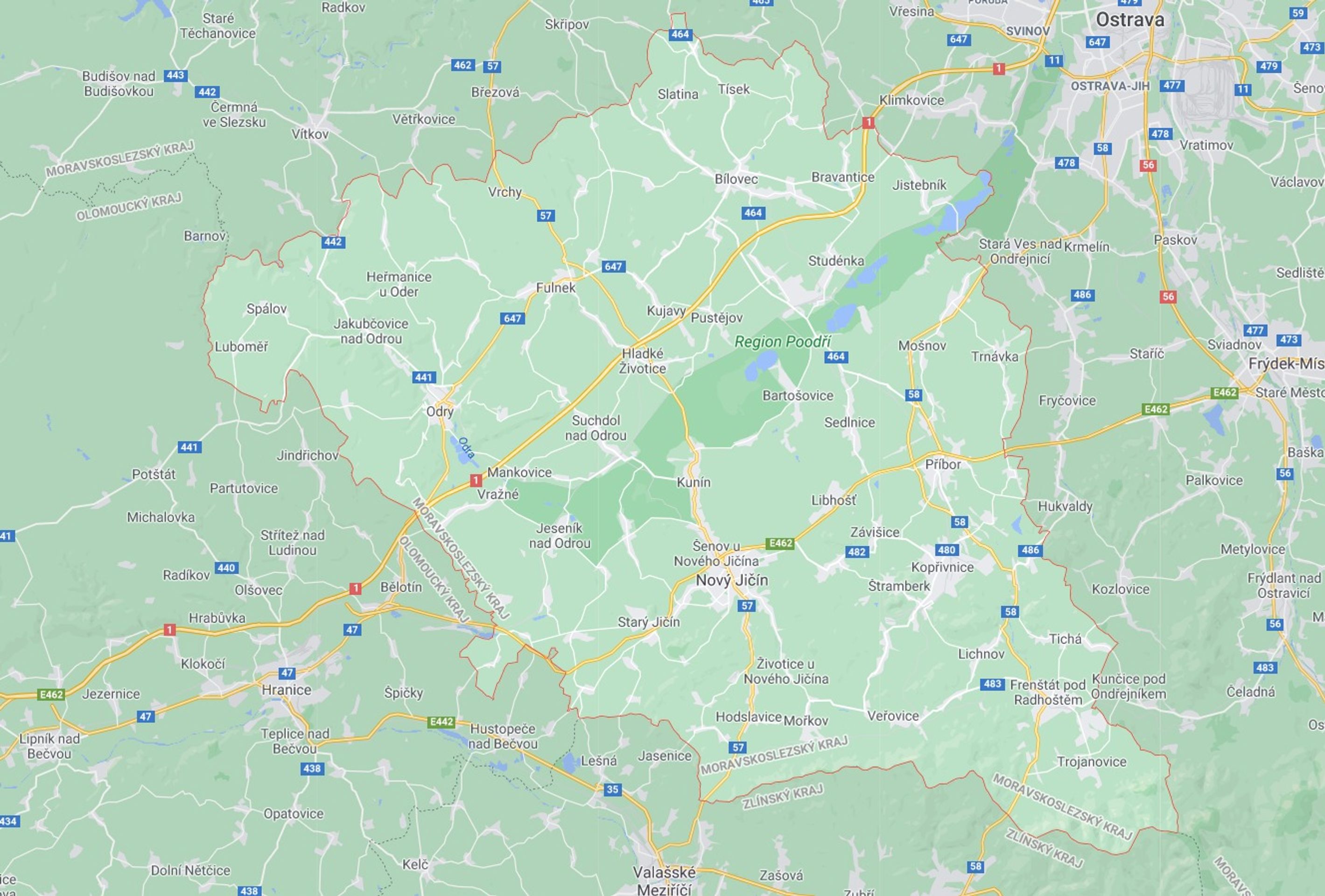 Moravskoslezský kraj - okres Nový Jičín - GALERIE: Mapy okresů v Moravskoslezském kraji (3/6)
