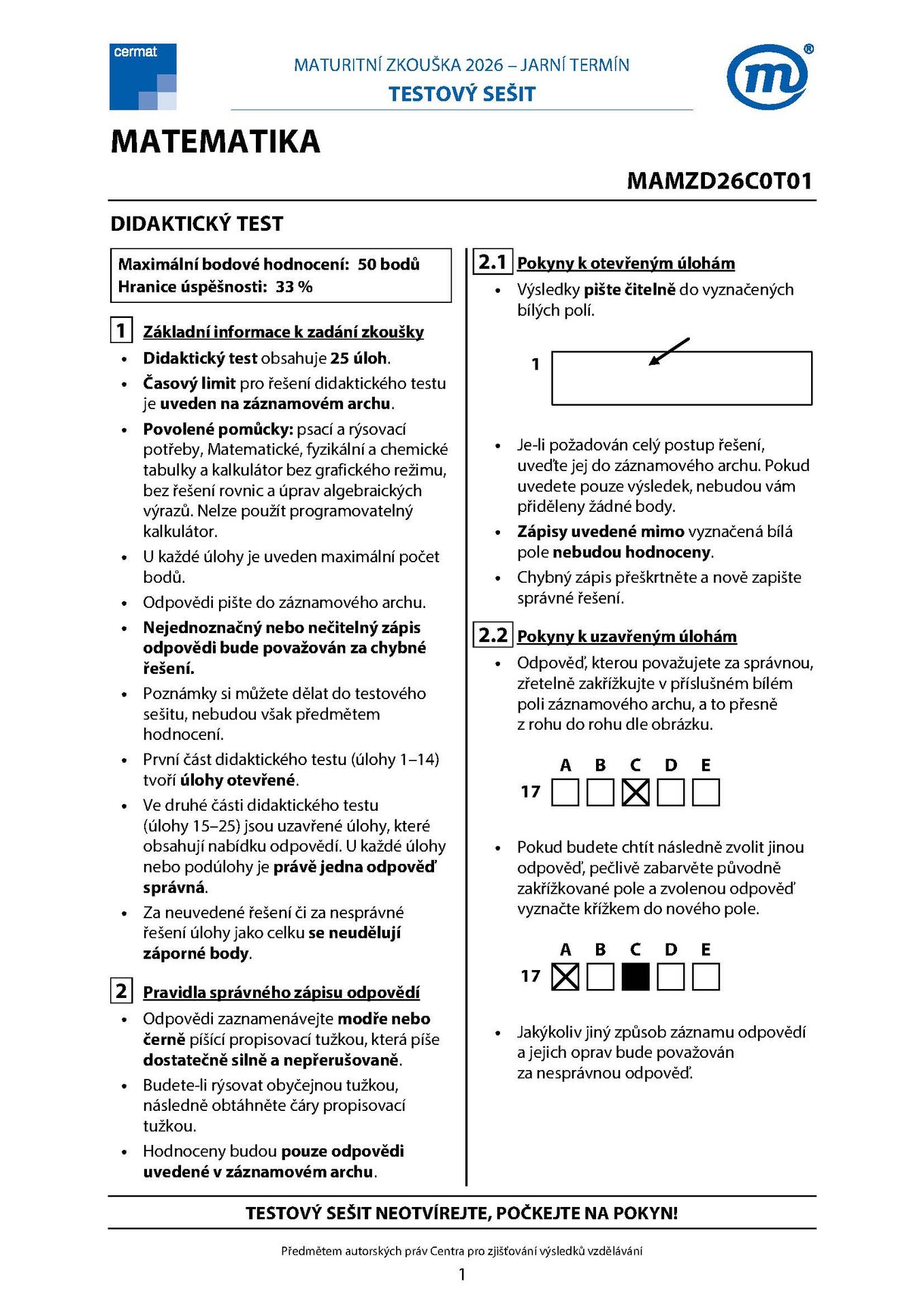 MA_2026j_TS_Stránka_01 - Maturitní zkouška z matematiky – jarní termín 2026 (1/18)