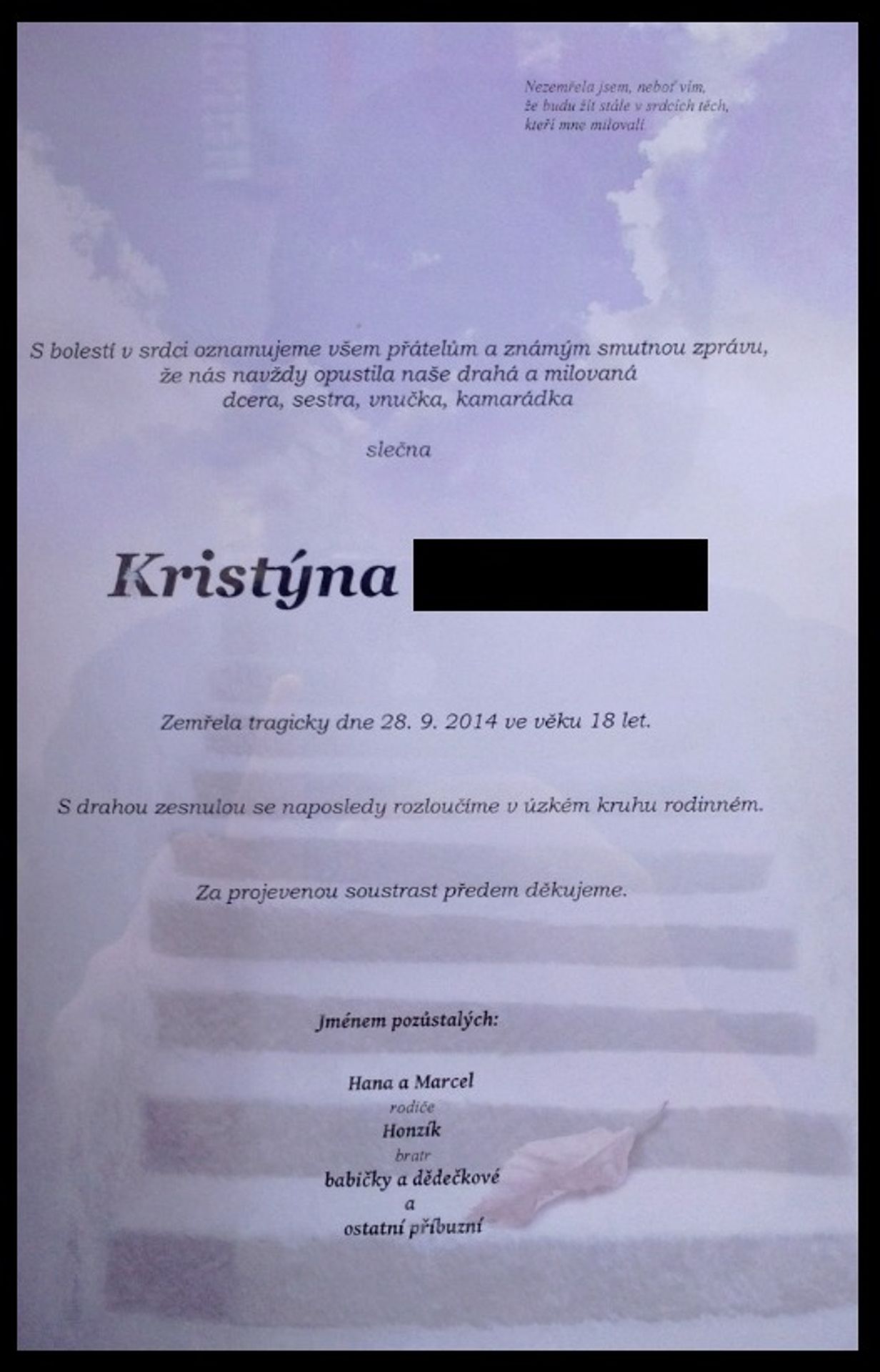 Nehoda na Kladensku - parte - 2 - GALERIE: Rozloučení s obětmi nehody na Kladensku (2/3)