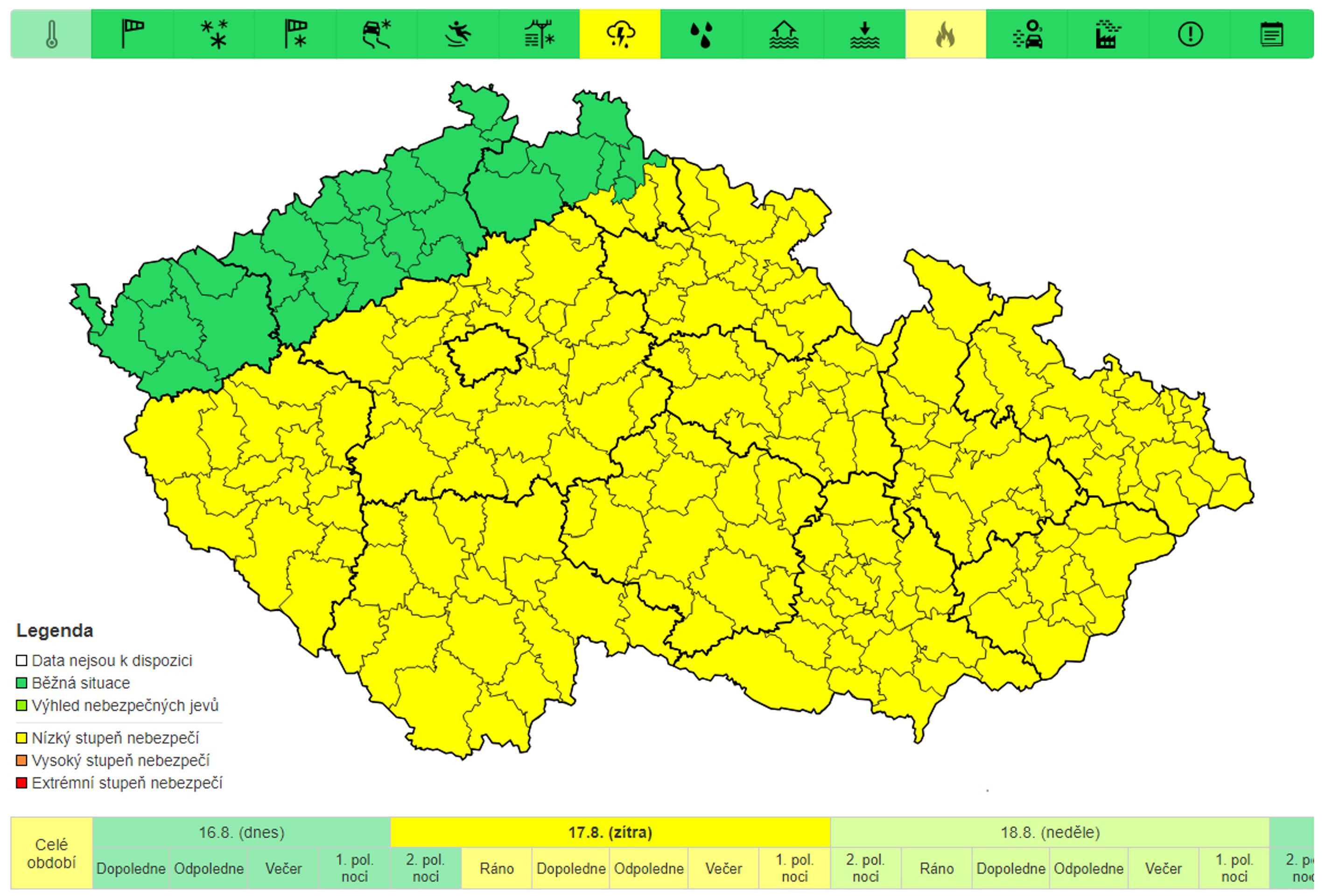 Výstraha před bouřkami, sobota 17. 8. - Výstrahy na nejbližší dny (1/4)