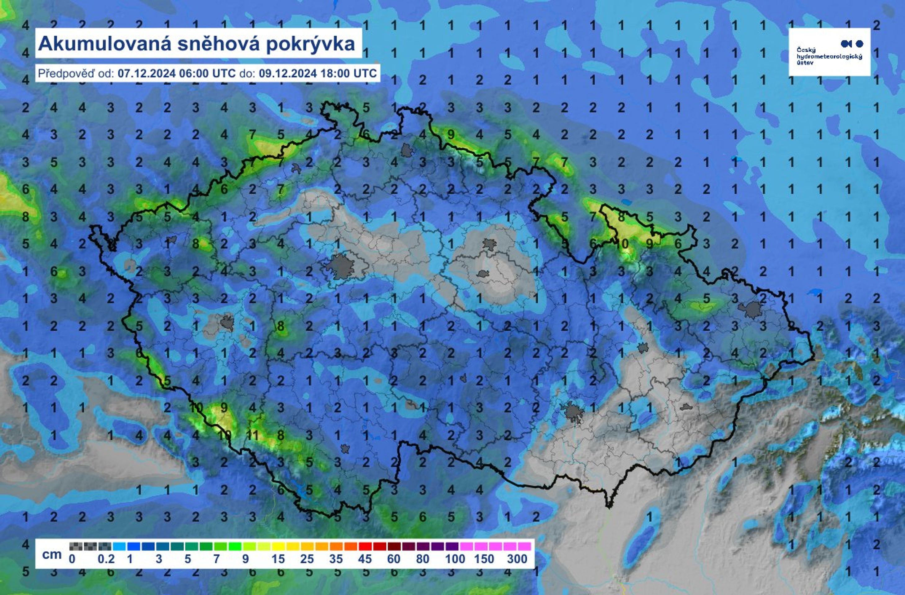 Akumulovaná sněhová pokrývka do 9. prosince - Neobvyklý meteorologický jev (3/3)