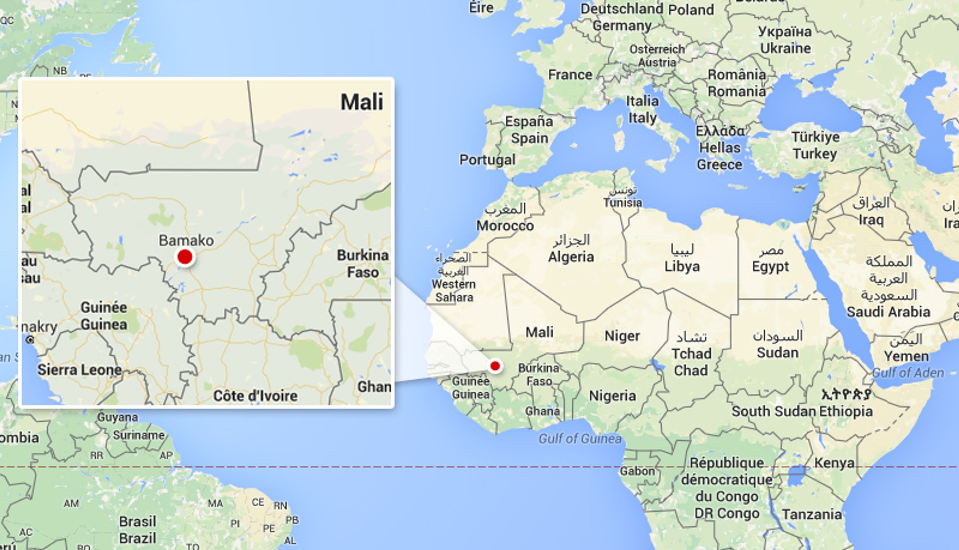 Mapa - Bamako, Mali - GALERIE: Útok islamistů v hotelu v Mali (10/12)