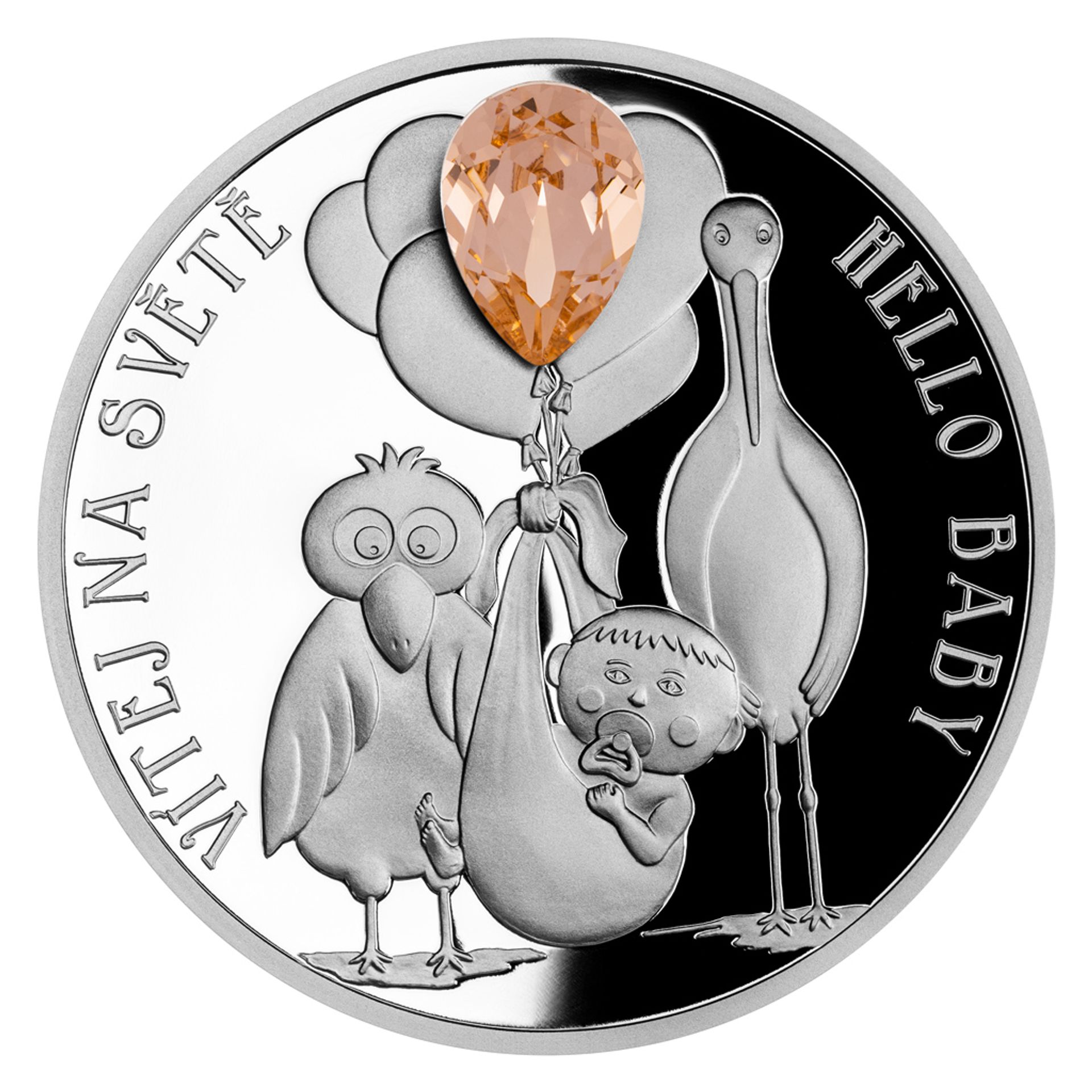 Stříbrná mince s křišťály – Crystal Coin Vítej na světě - Mince České mincovny (7/22)
