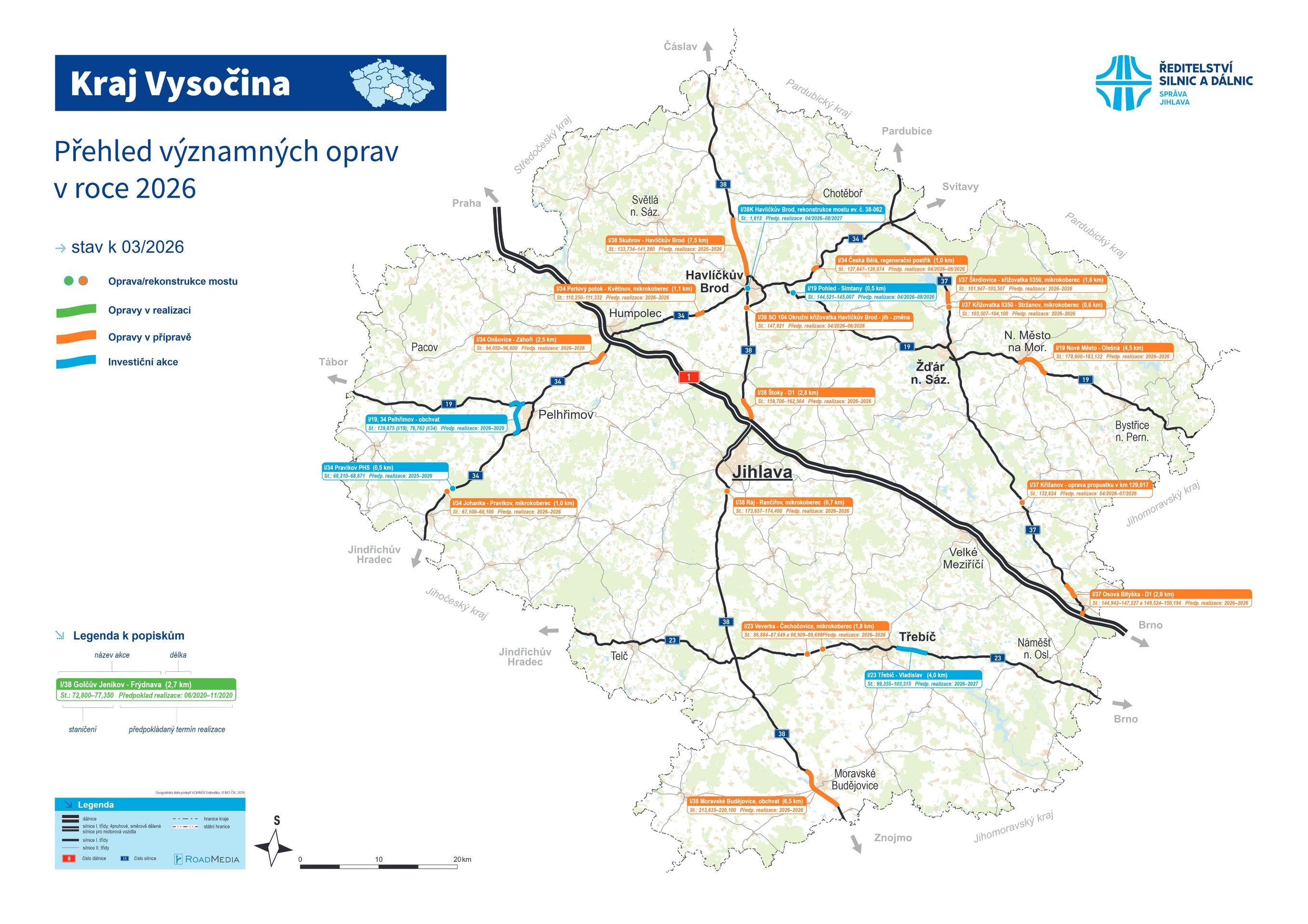 Přehled významných oprav v roce 2026 – Kraj Vysočina - Stavby připravované k zahájení a přehled významných oprav v roce 2026 (6/13)