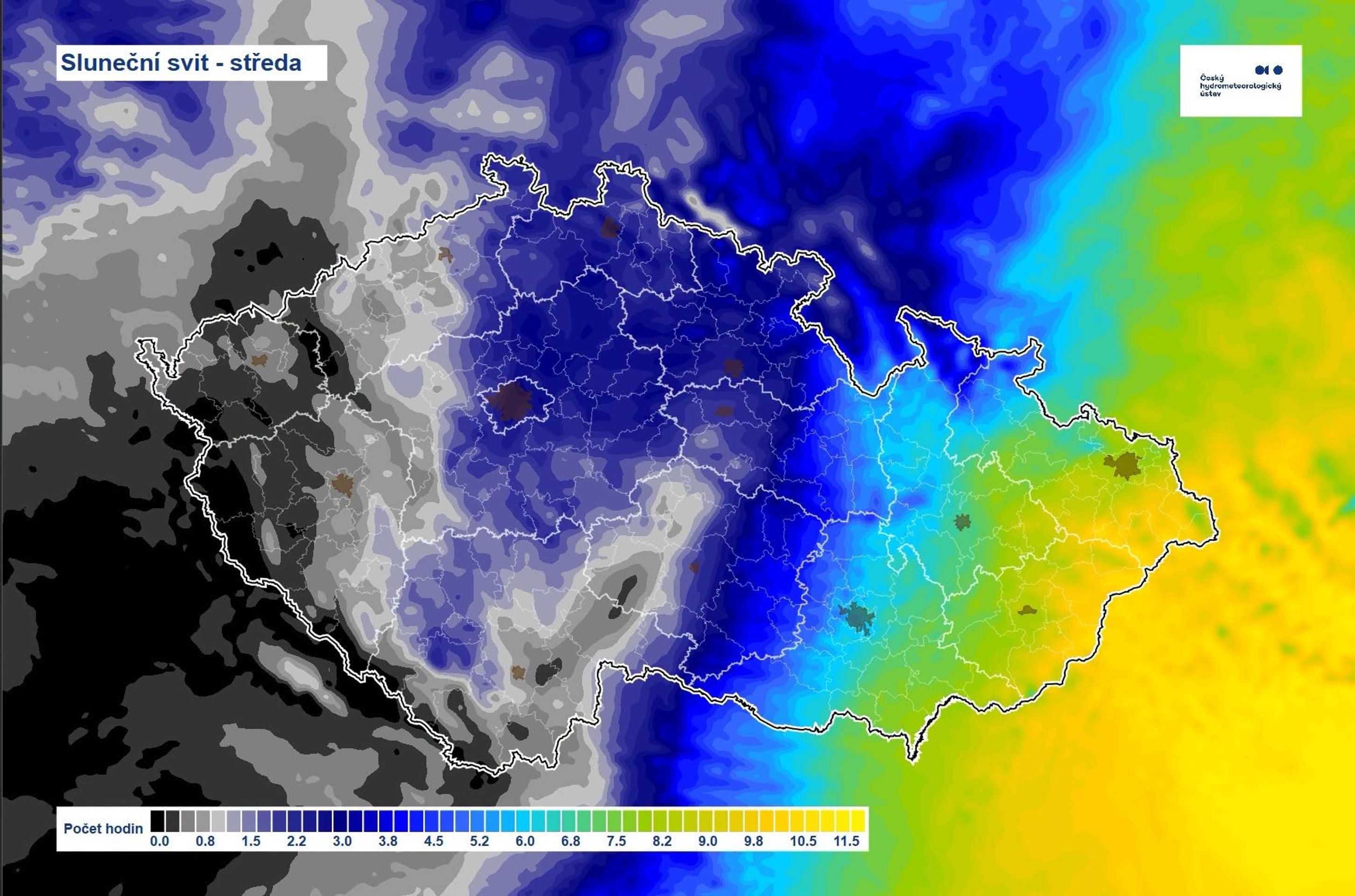 Mapa slunečního svitu - Mapy ČHMÚ (3/3)