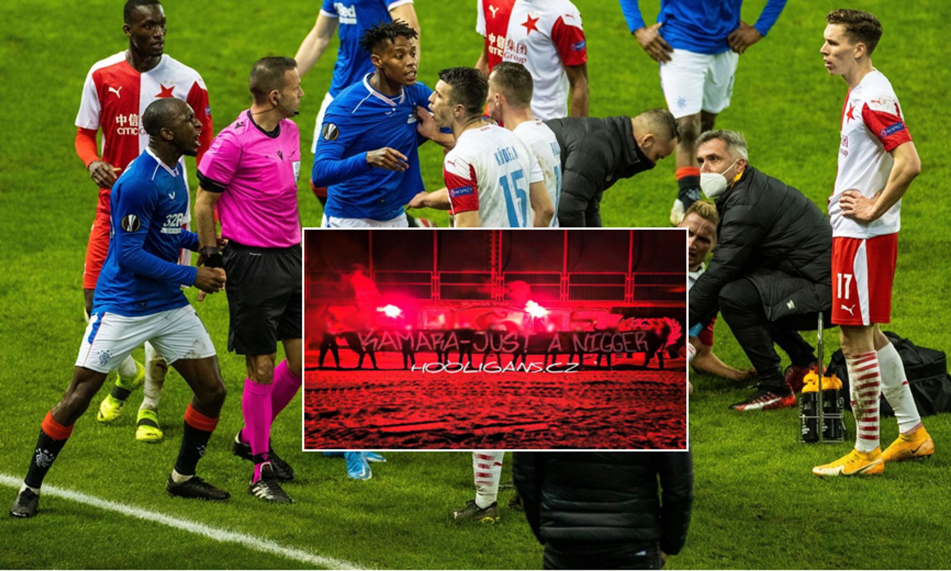 Vyhrocený zápas Evropské ligy a fotka slávistických hooligans - Policie zahájila vyšetřování. Hledá fanoušky Slavie, kteří uráželi Kamaru (1/1)