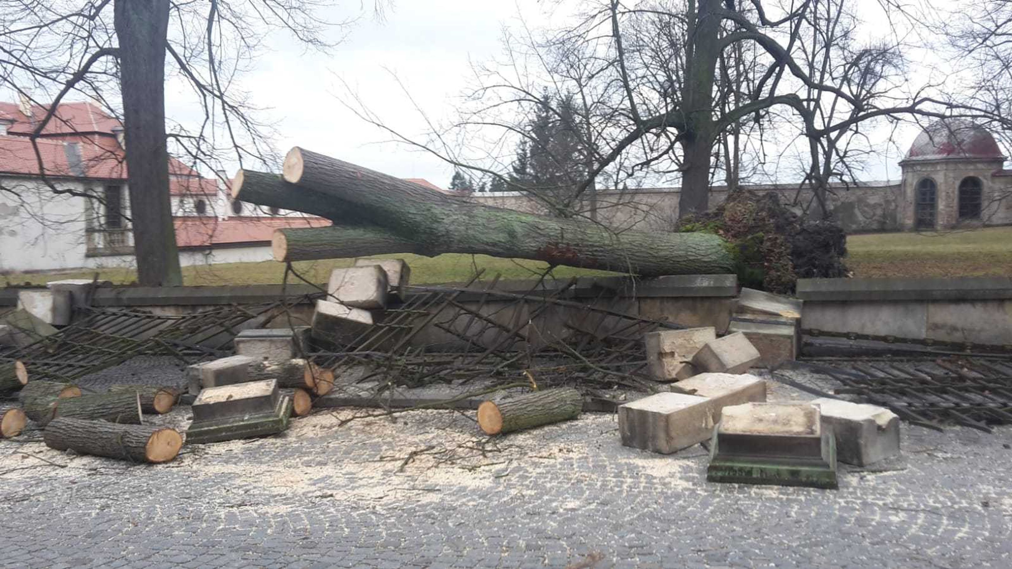Strom spadl na zeď kostela Svaté trojice v Rychnově nad Kněžnou - 4 - GALERIE: V Česku udeřil silný vítr (26/26)