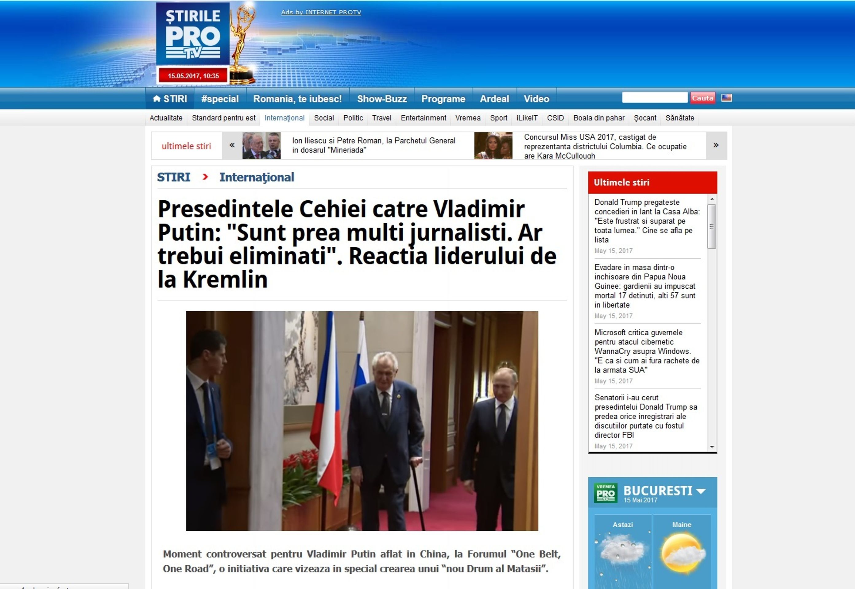 Světová média: Zeman žertoval s Putinem o likvidaci novinářů - 5 - GALERIE: Světová média informují o Zemanově žertu s likvidací novinářů (1/10)