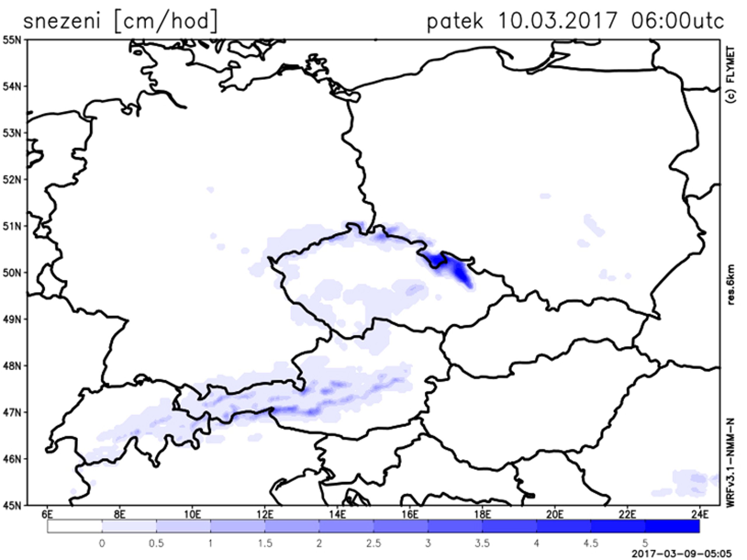 Mapa sněhu - pátek 10. března - GALERIE: Mapy srážek (4/4)