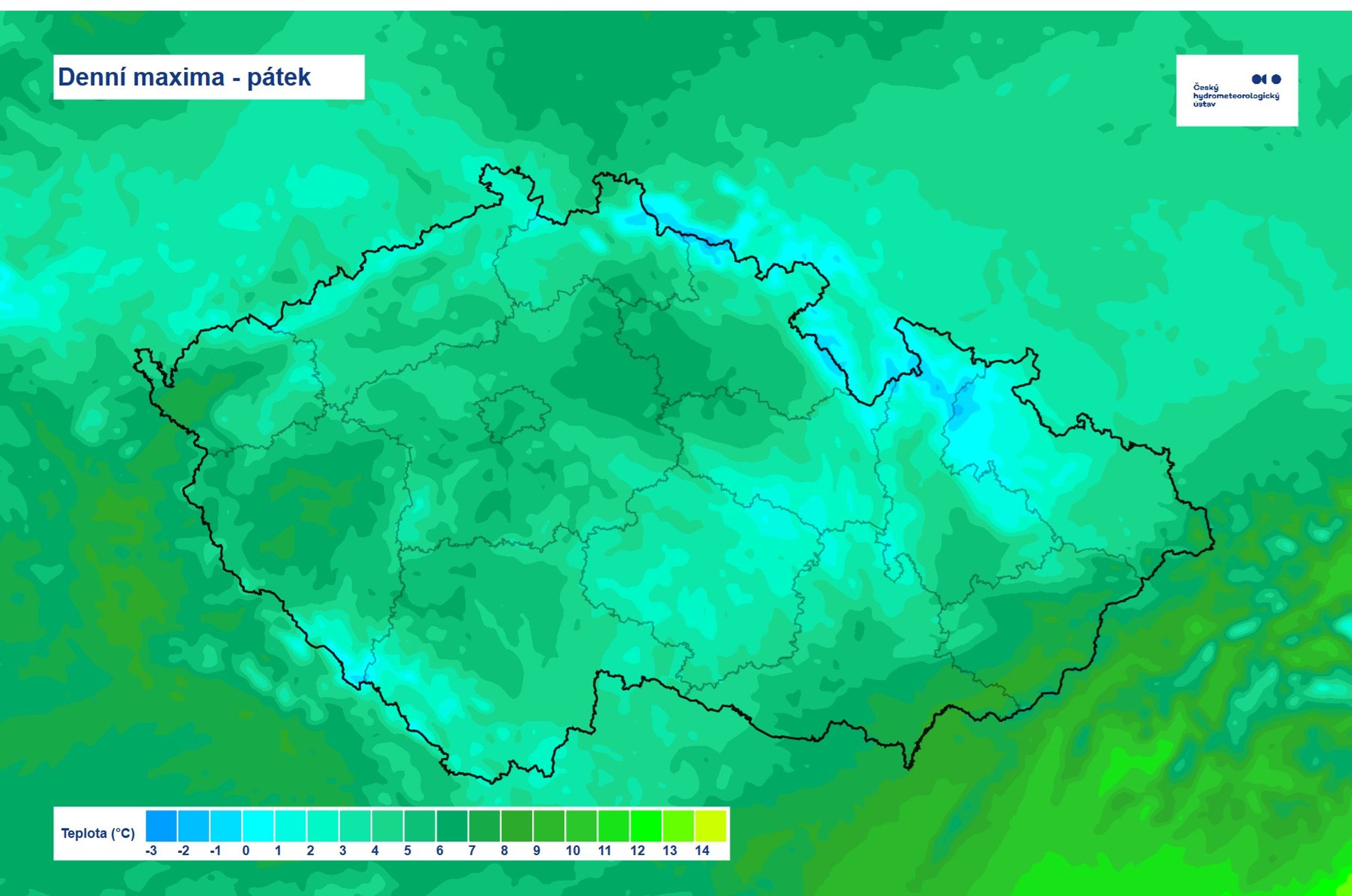 Nejvyšší teploty 14. března 2025 - Počasí na pátek 14. března (6/7)