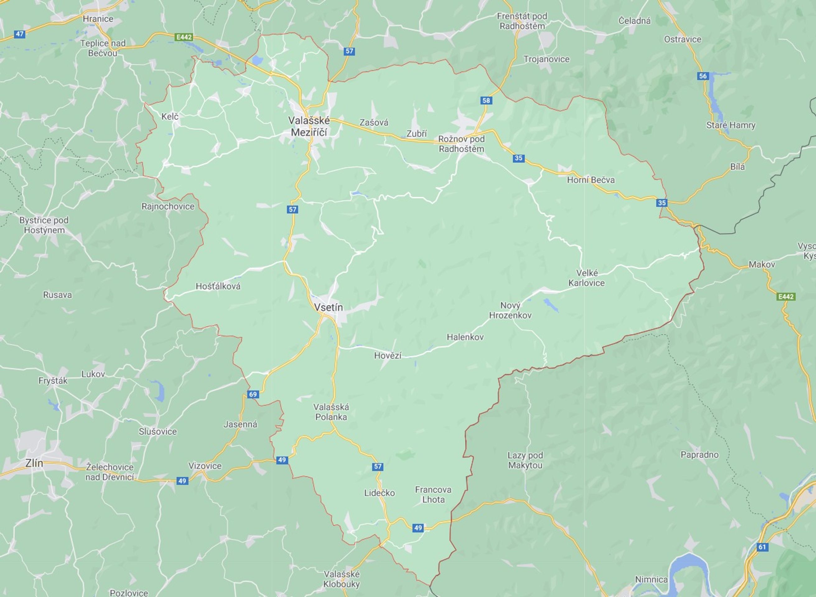 Zlínský kraj - okres Vsetín - GALERIE: Mapy okresů ve Zlínském kraji (2/4)