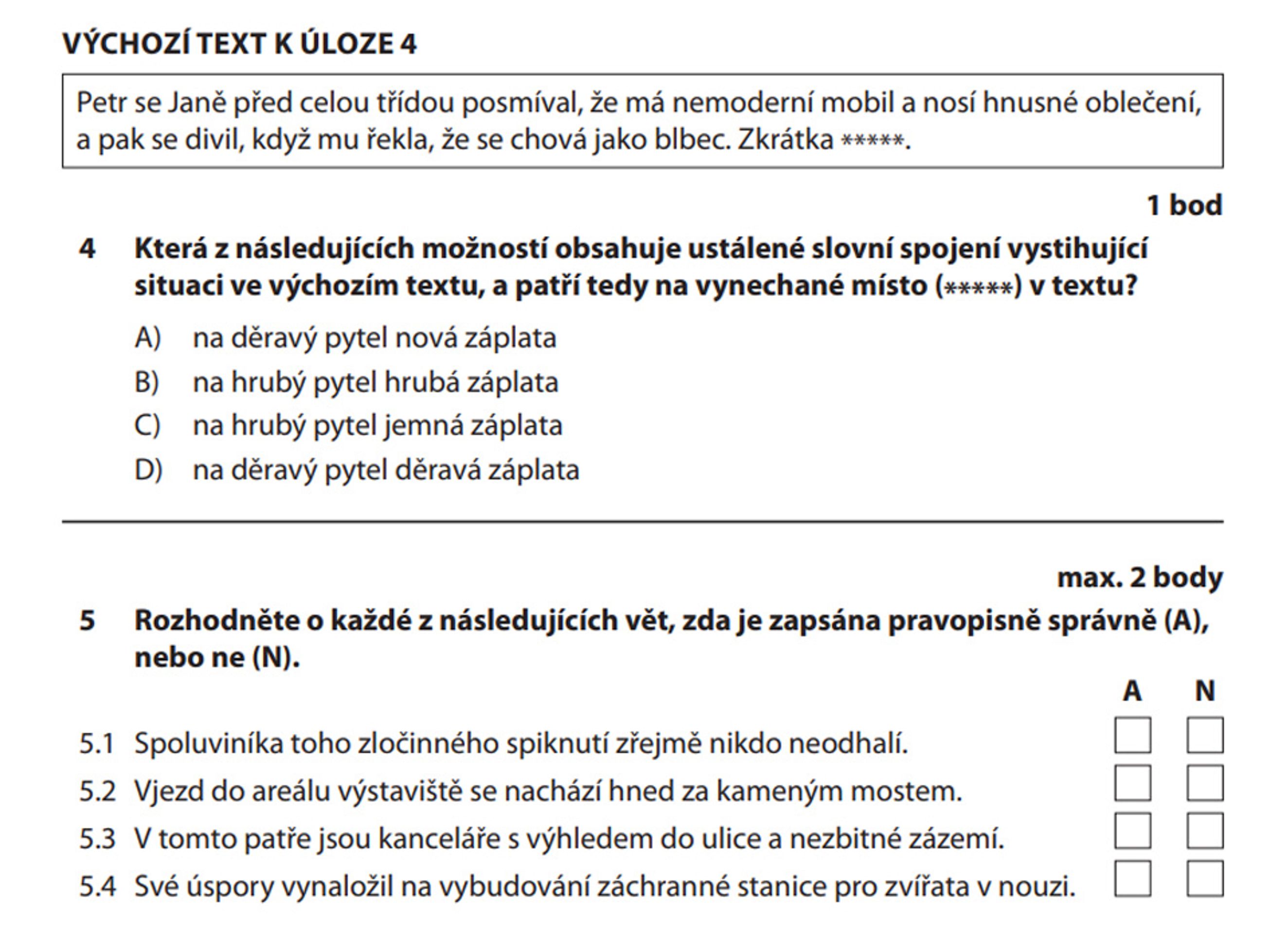 Čj-4 - Přijímací zkoušky na víceletá gymnázia z Českého jazyka (4/5)