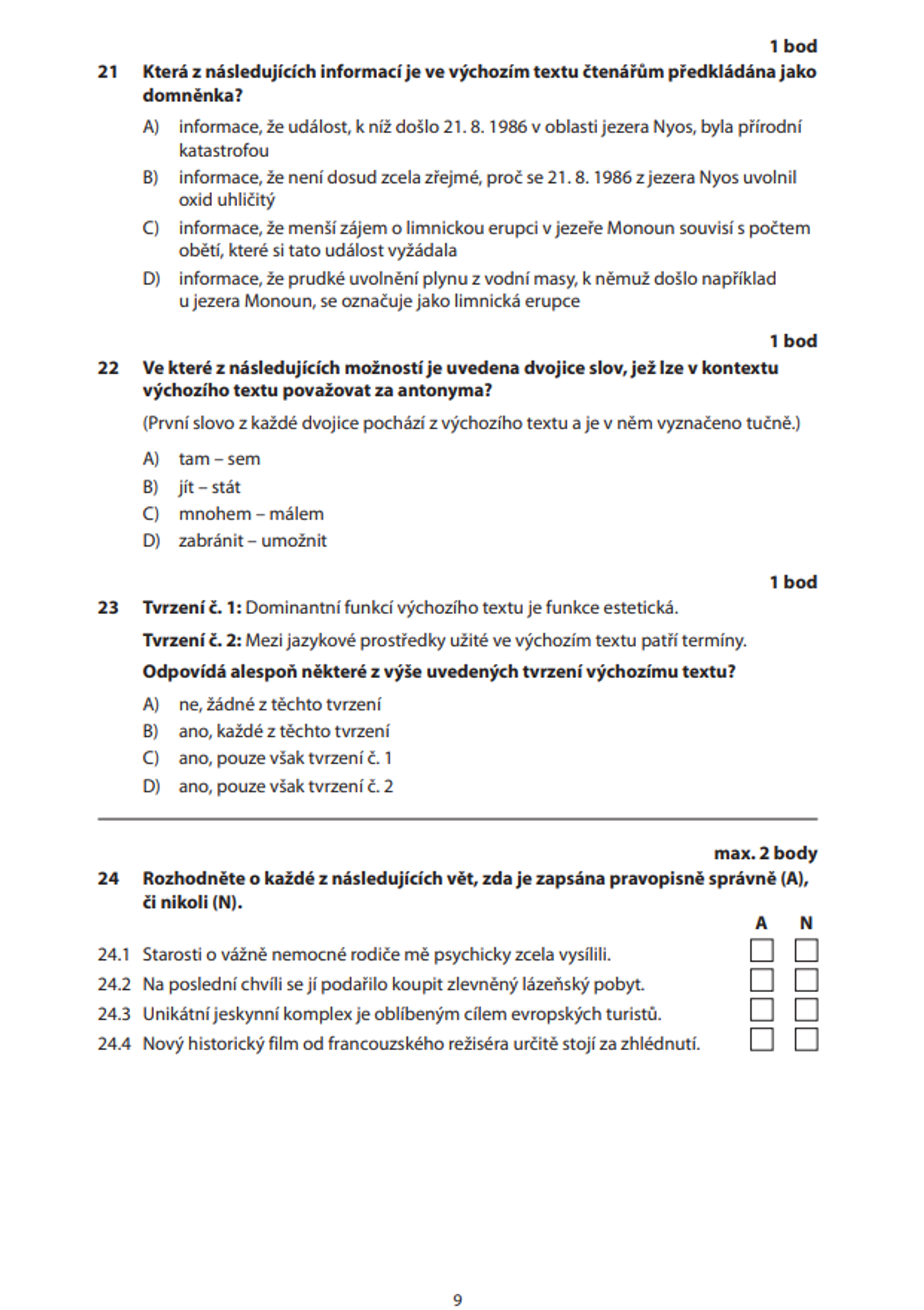 Maturita z češtiny 8 - Zadání didaktického testu z českého jazyka (8/11)