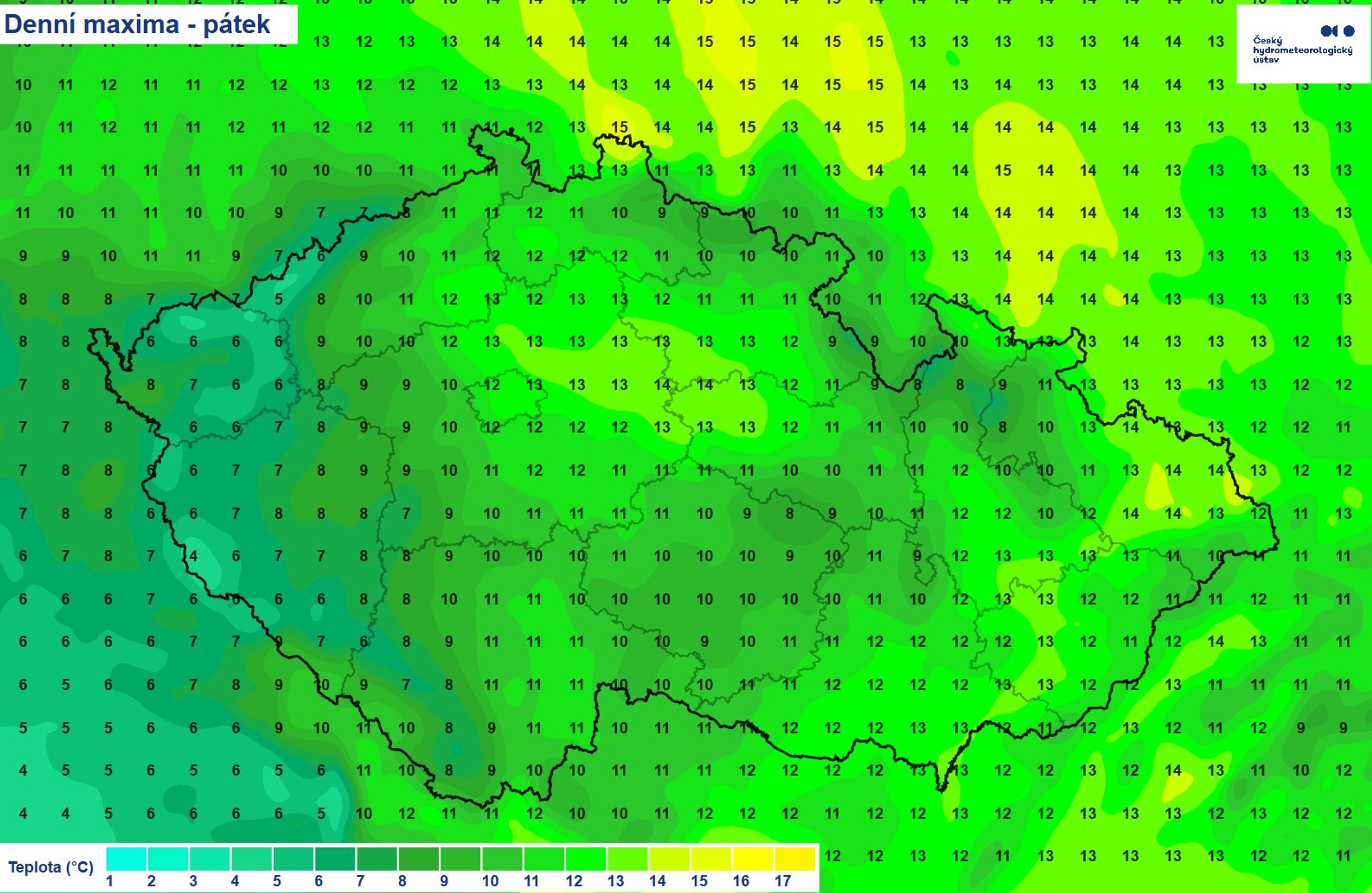 Denní maxima - pátek - Předpověď počasí (1/4)