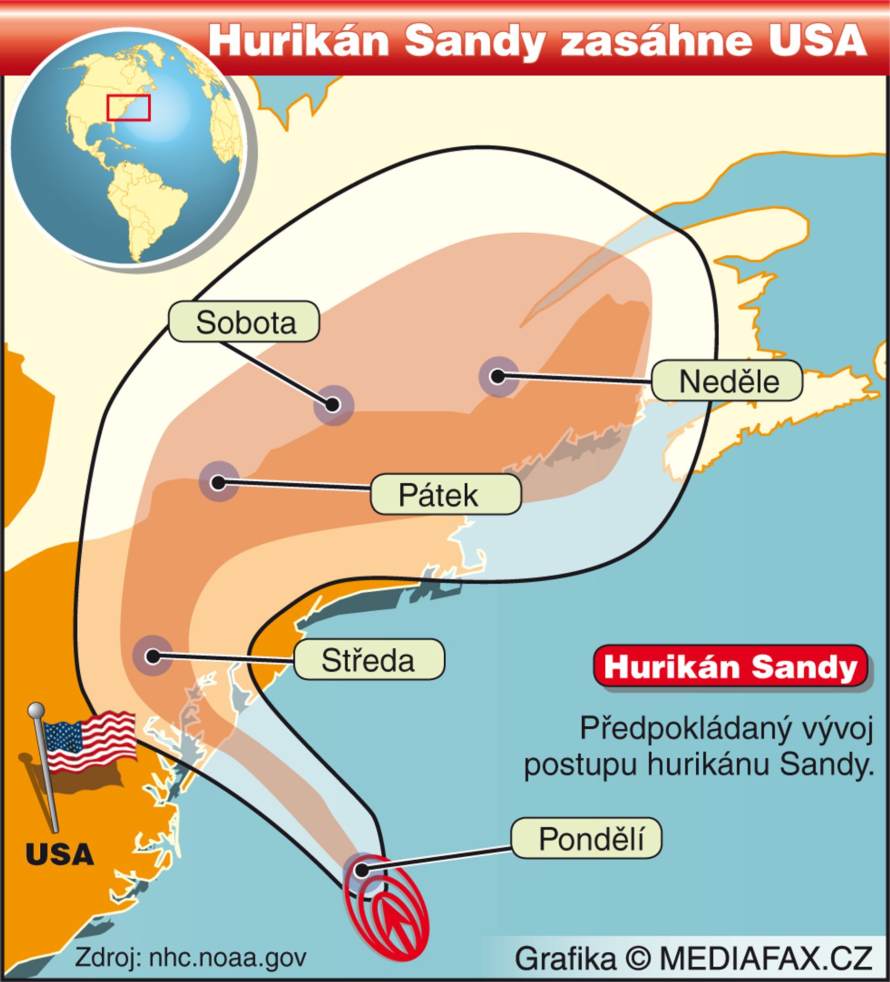 Postup hurikánu Sandy - Hurikán Sandy se blíží na New York (6/10)