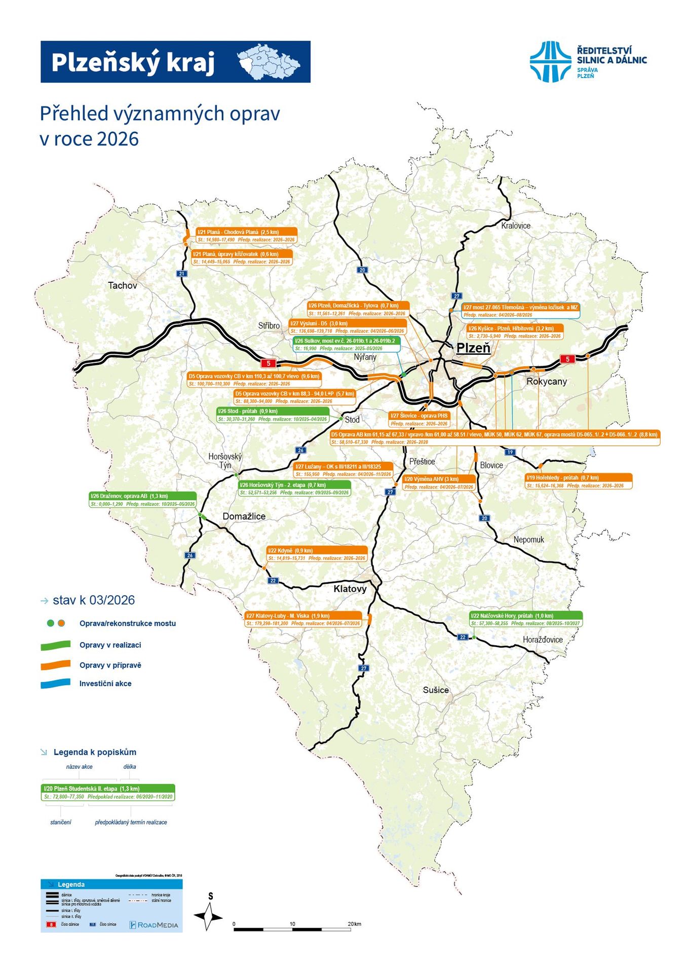 Přehled významných oprav v roce 2026 – Plzeňský kraj - Stavby připravované k zahájení a přehled významných oprav v roce 2026 (11/13)