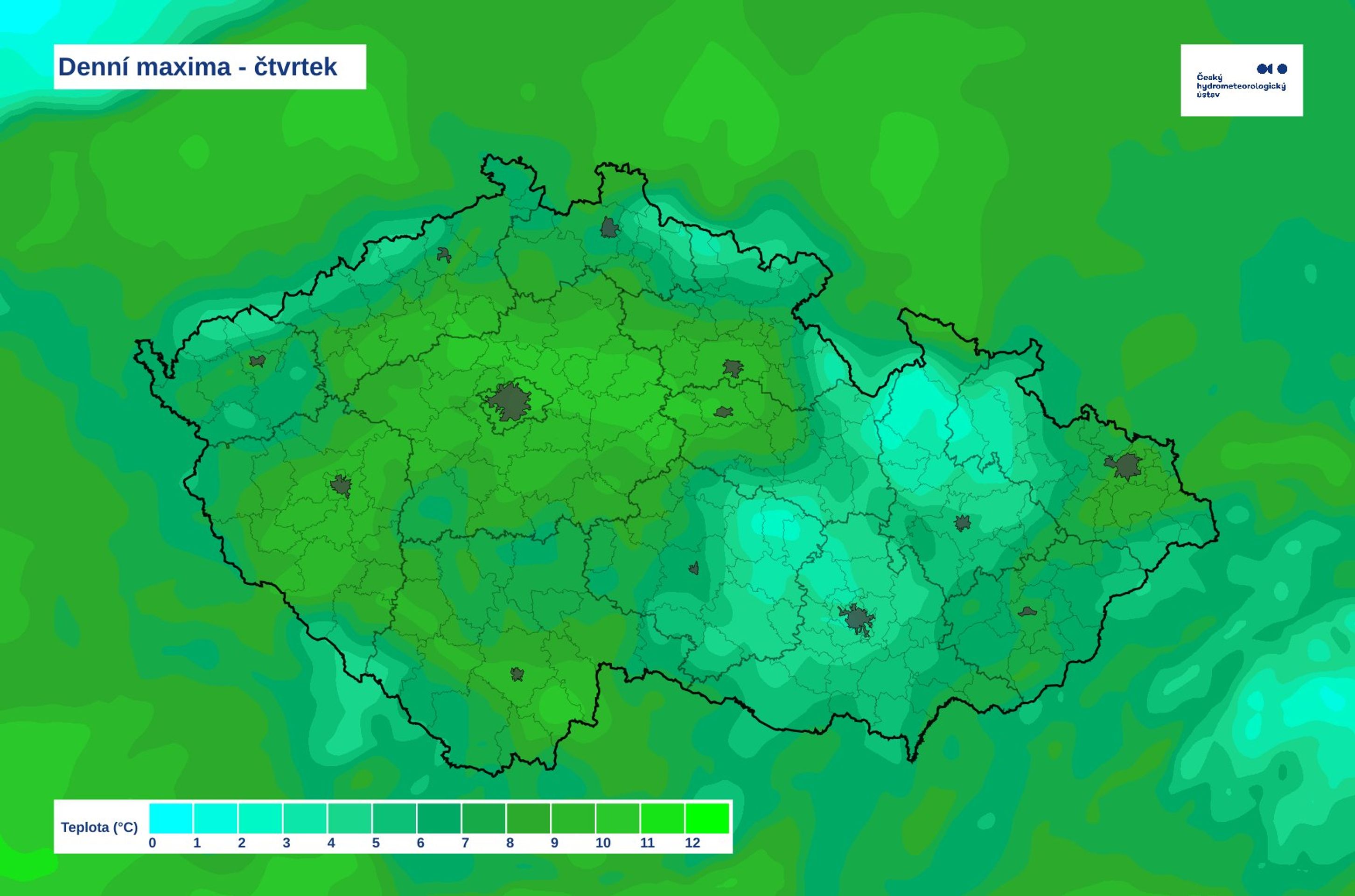 Denní maxima - čtvrtek - Předpověď počasí (1/3)