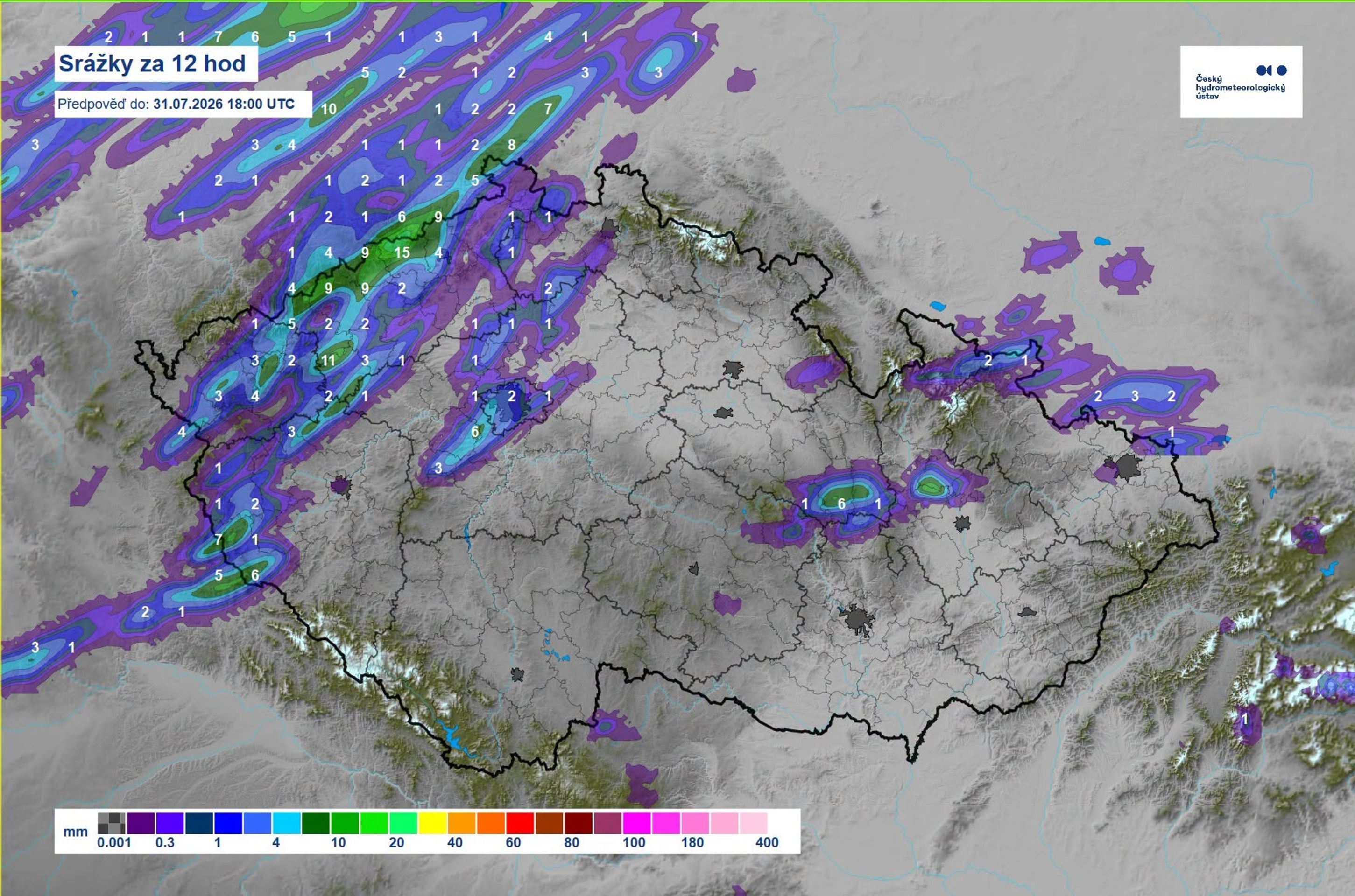 Pravděpodobný výskyt srážek - Mapy ČHMÚ (1/3)