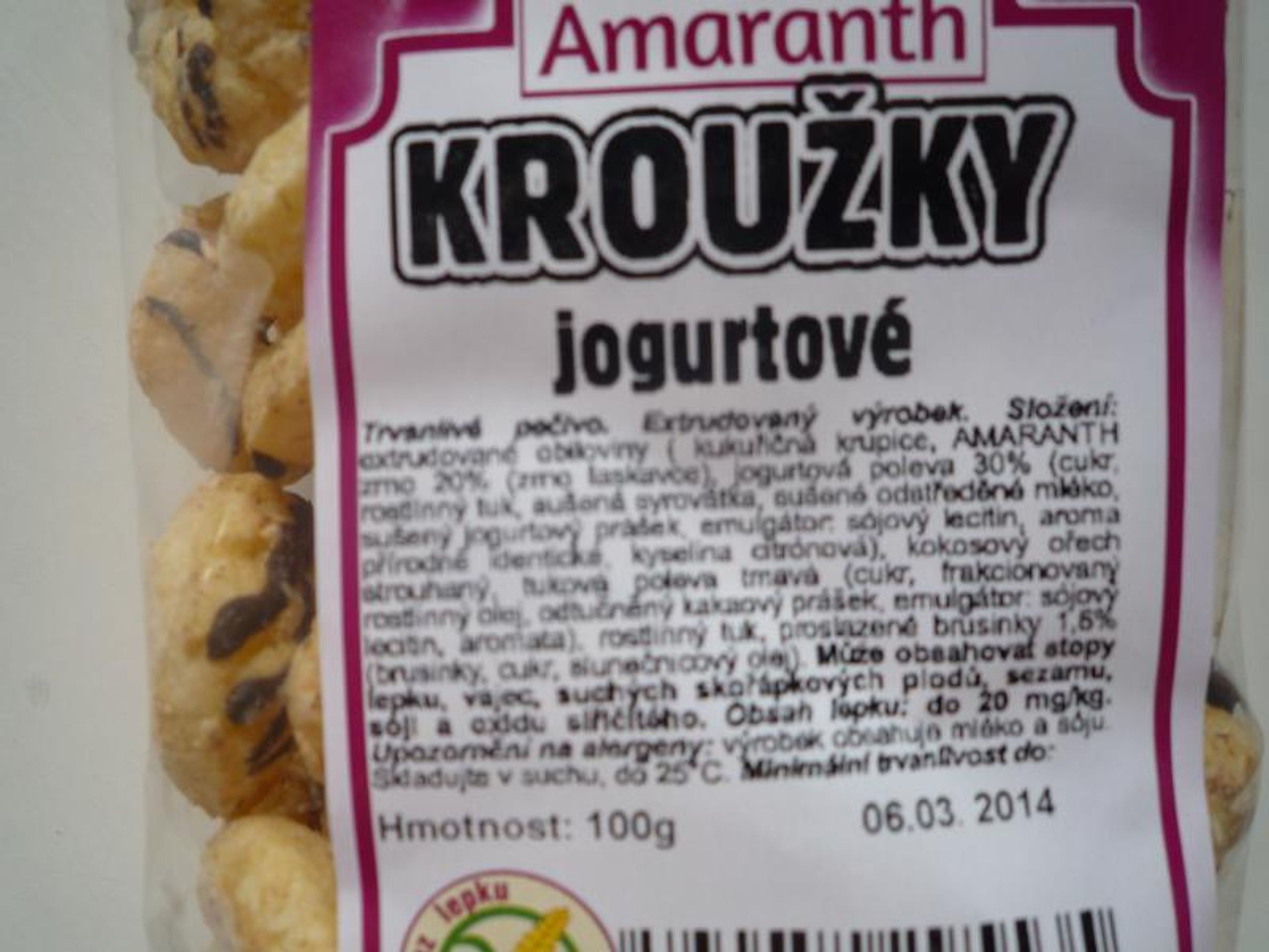Potraviny na pranýři: Amaranth: Amaranth KROUŽKY jogurtové - 1 - GALERIE: Amaranth: Amaranth KROUŽKY jogurtové (2/2)