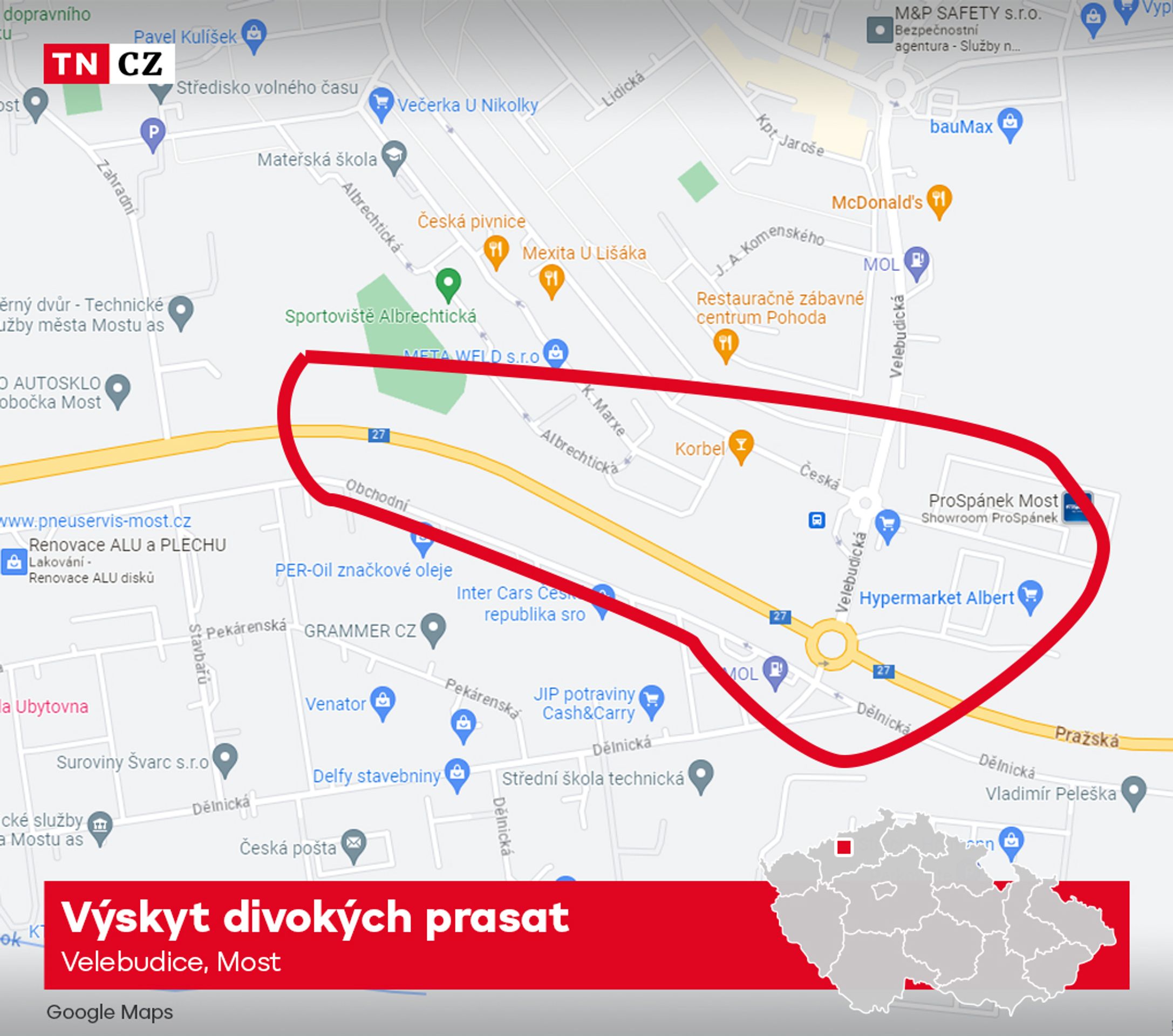 MAPA - Velebudice, Most - Výskyt divokých prasat - Mapa výskytu divokých prasat (2/4)