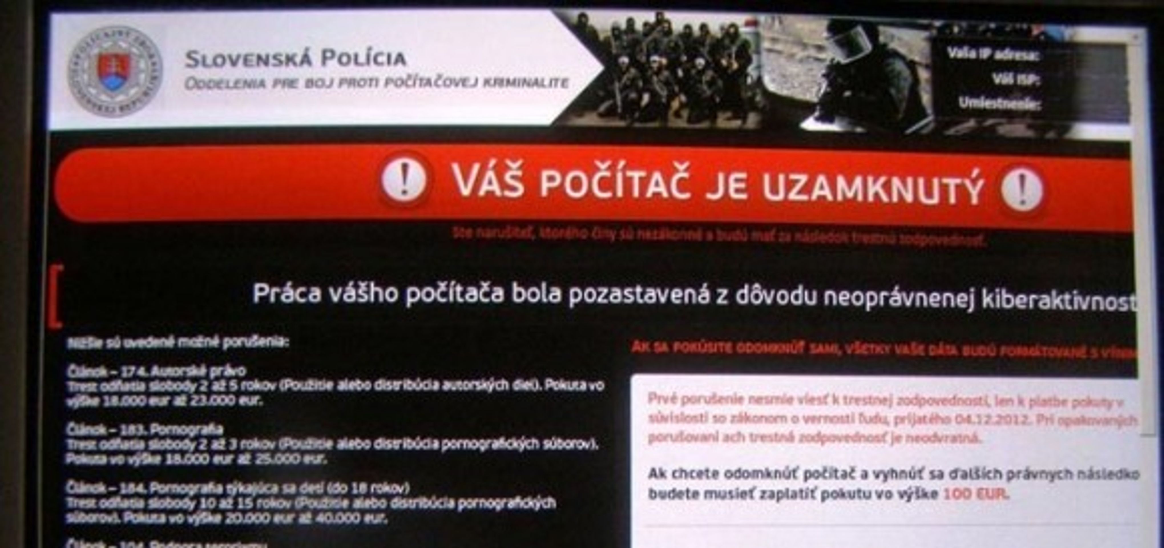 Vir: Zablokování počítače policií - 2 - GALERIE: Zablokování PC policií v zahraničí (1/3)