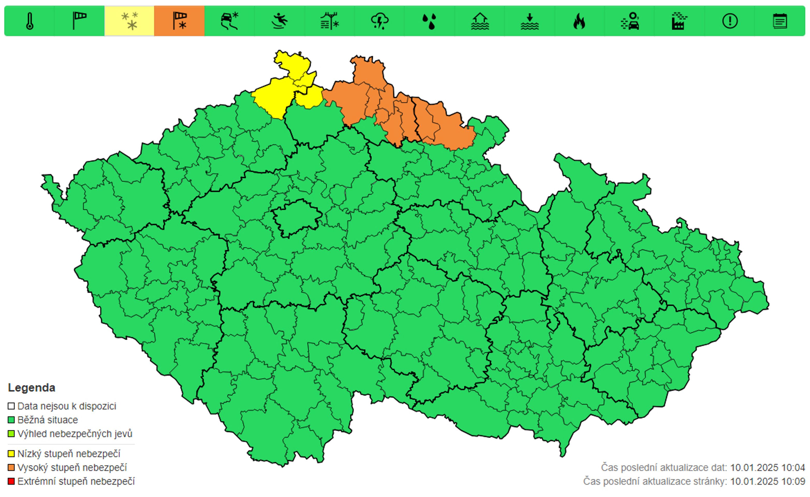 Výstraha před sněhovými jevy, 10. 1. - Výstrahy na nejbližší dny (3/6)