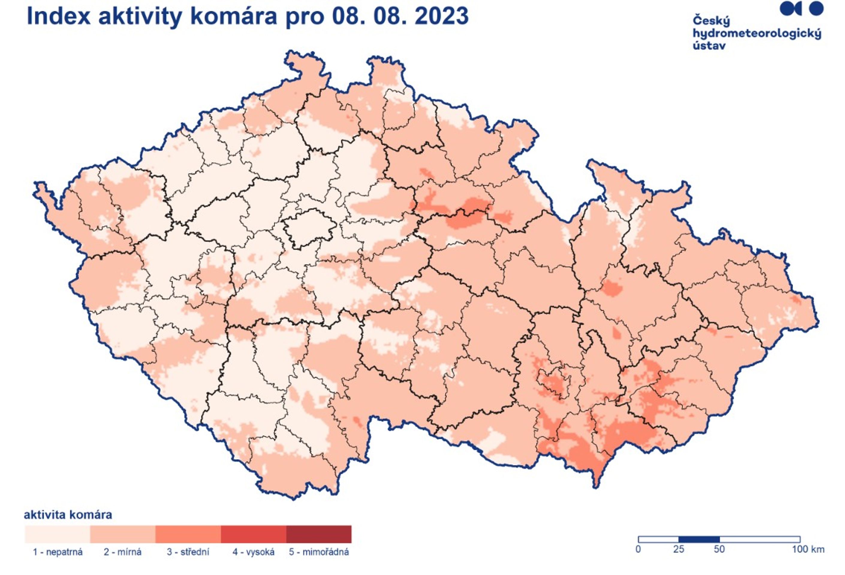 Index aktivity komára pro 8. srpna 2023 - Aktivita komárů (1/3)