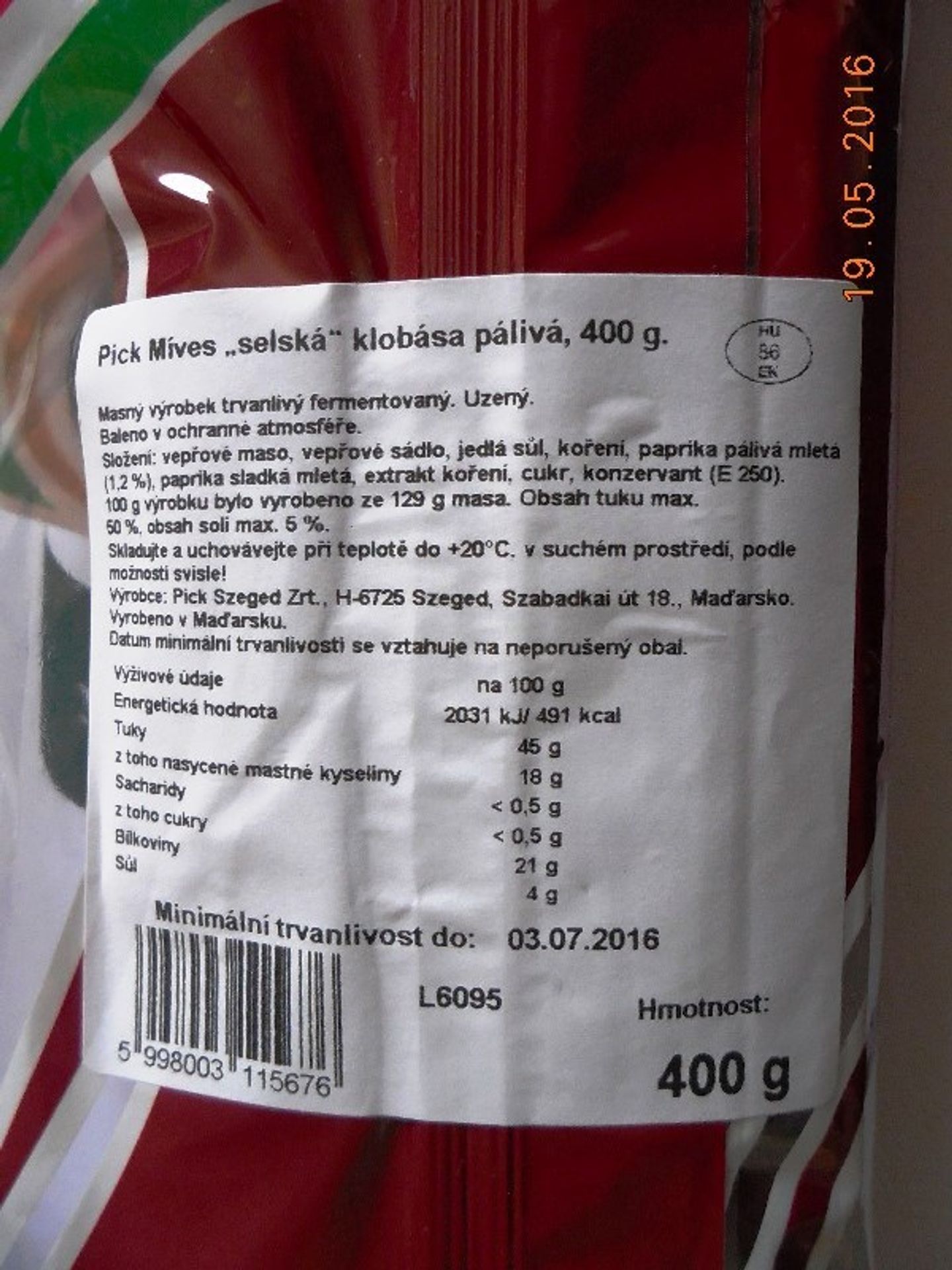 Falšované masné a mléčné výrobky ze zahraničí - Pick Mives klobása pálivá - GALERIE: Falšované masné a mléčné výrobky ze zahraničí (2/10)