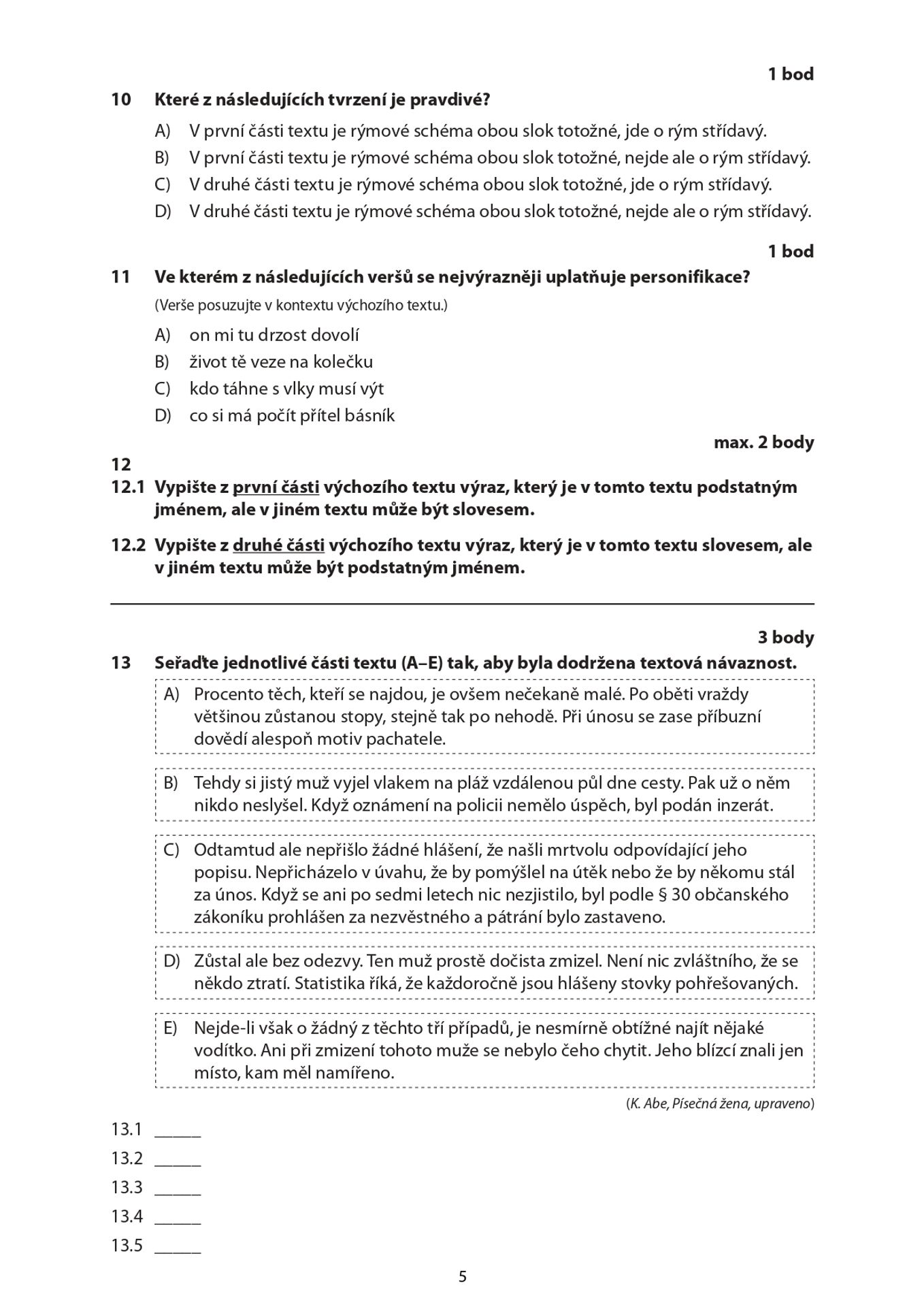 Didaktický test z českého jazyka 2025 (5) - Didaktický test z českého jazyka 2025 (5/11)