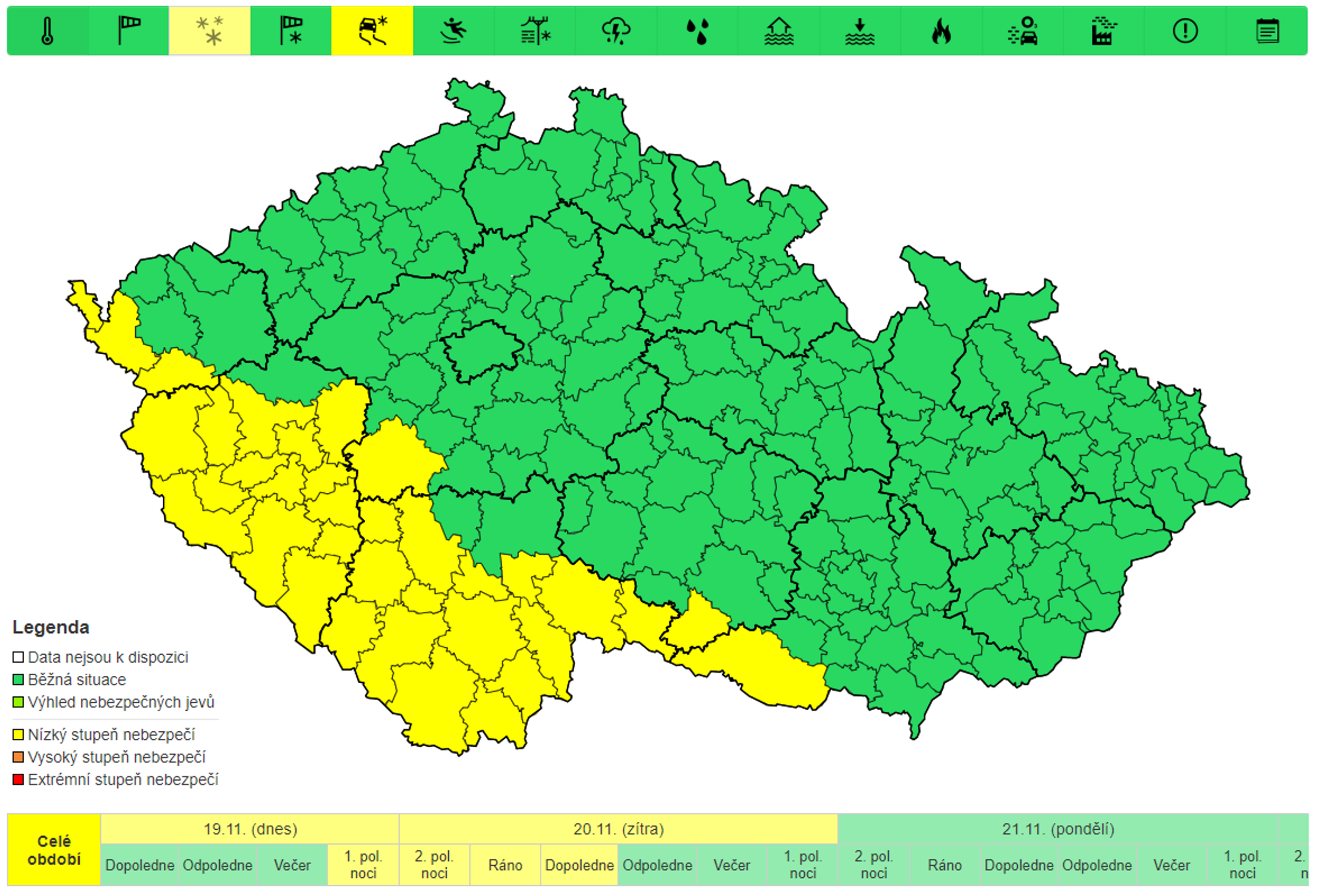 Výstraha před náledím 19. 11. 2022 - Výstraha a mapy srážek na víkend 19. a 20. 11. (2/4)