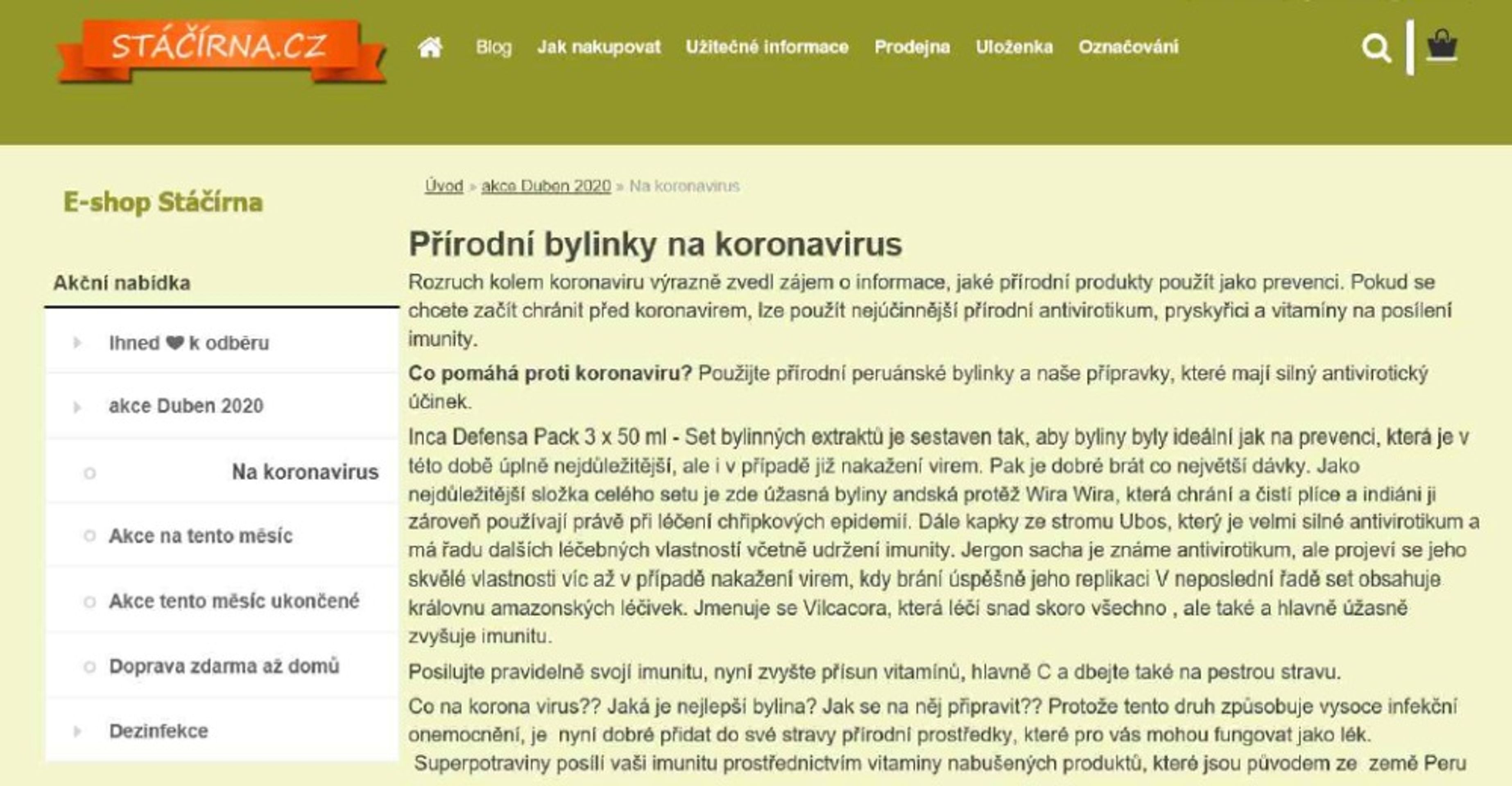 Zneužívání virové epidemie některými prodejci doplňků stravy na internetu - 10 - GALERIE: Zneužívání virové epidemie některými prodejci doplňků stravy na internetu (10/10)