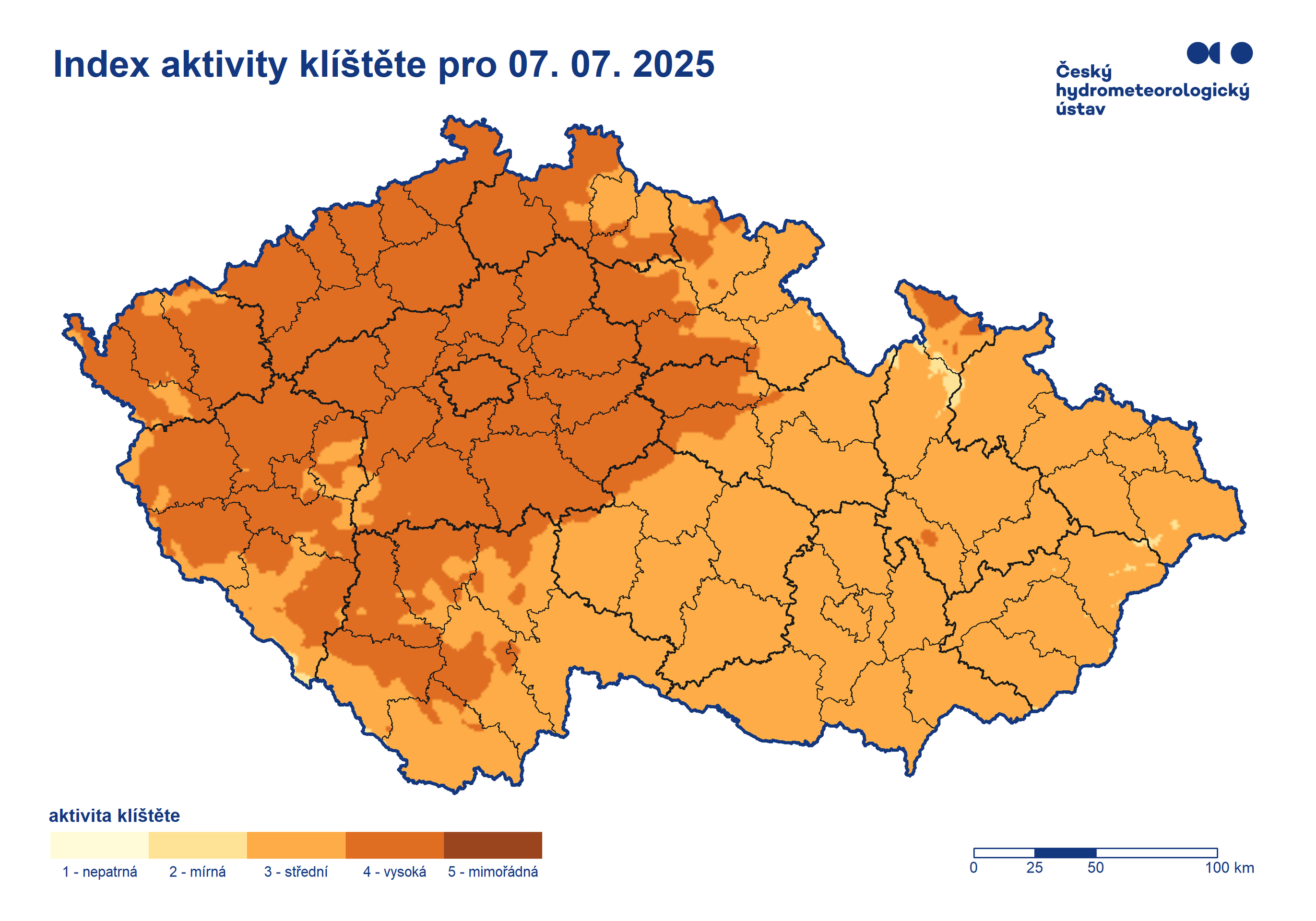 Index aktivity klíštěte 7.7. 2025 - Aktivita klíšťat (1/3)