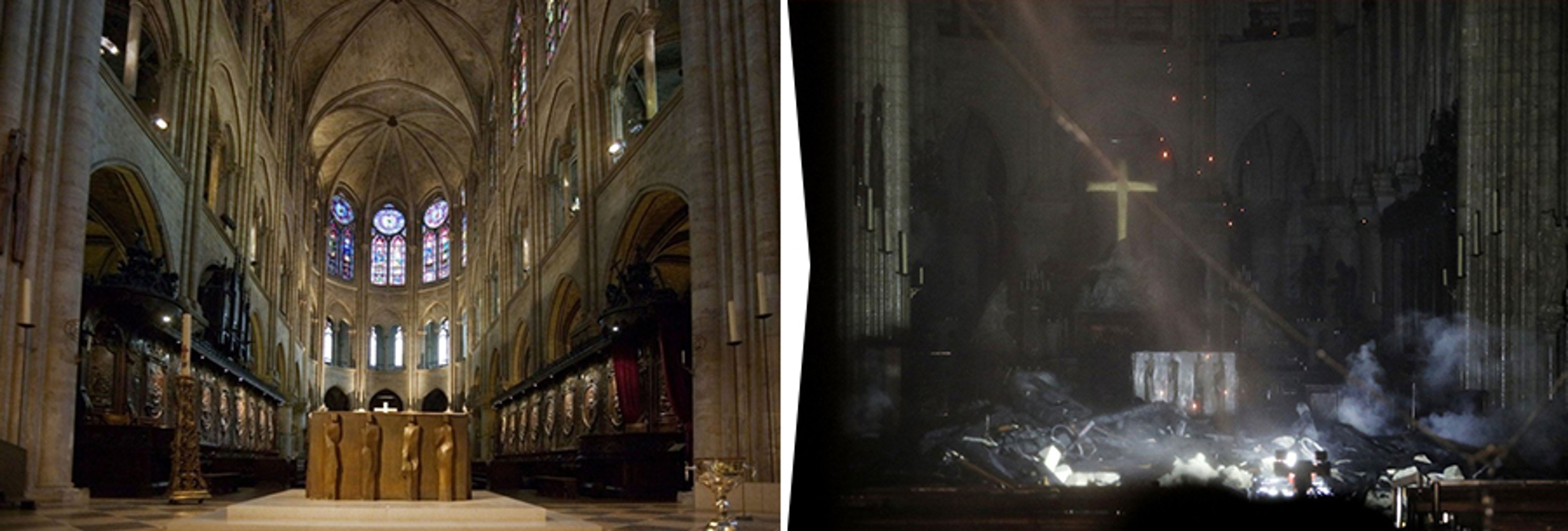 Katedrála Notre-Dame - srovnání - 1 - GALERIE: Pohled na katedrálu Notre-Dame před a po požáru (1/10)