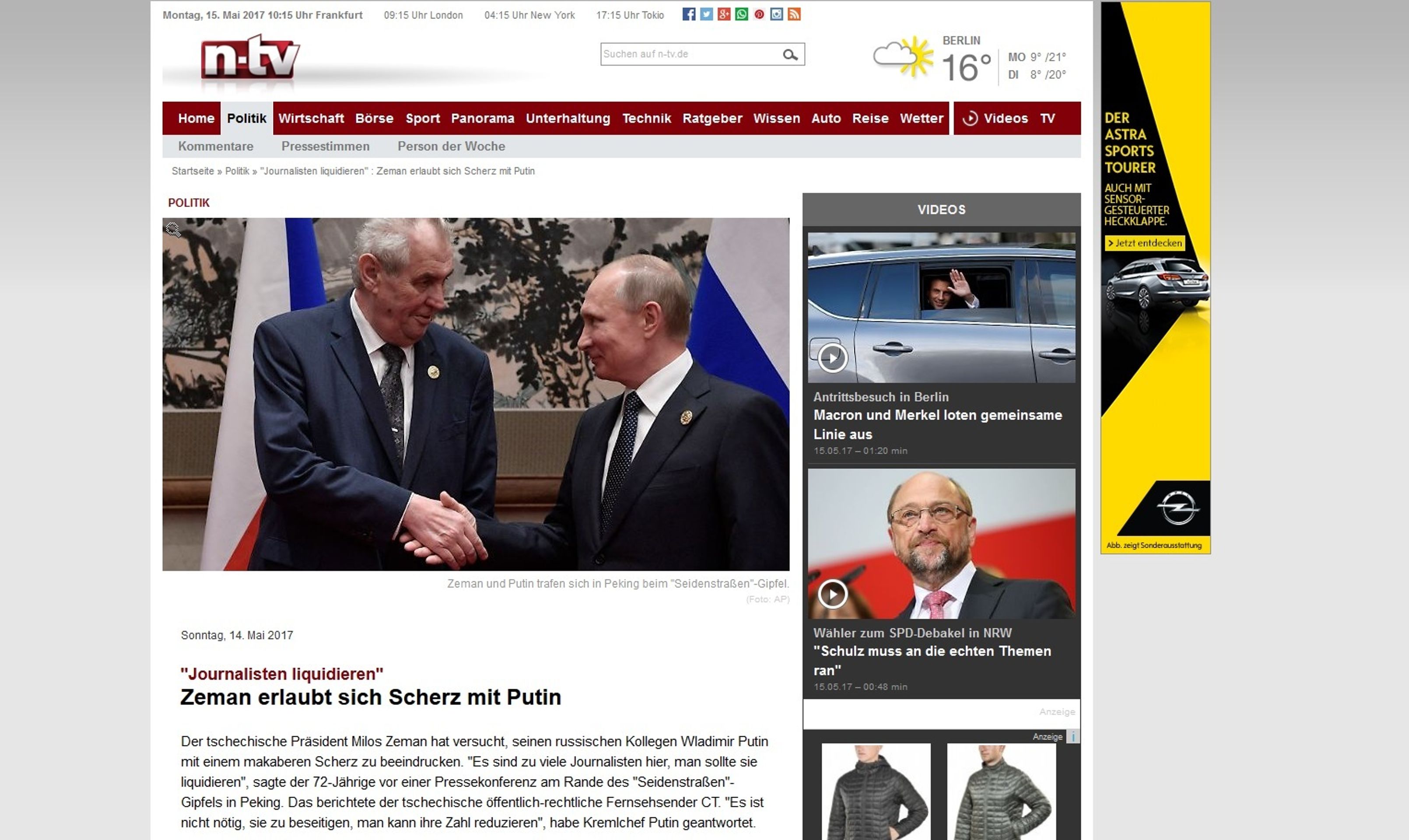 Světová média: Zeman žertoval s Putinem o likvidaci novinářů - 3 - GALERIE: Světová média informují o Zemanově žertu s likvidací novinářů (6/10)