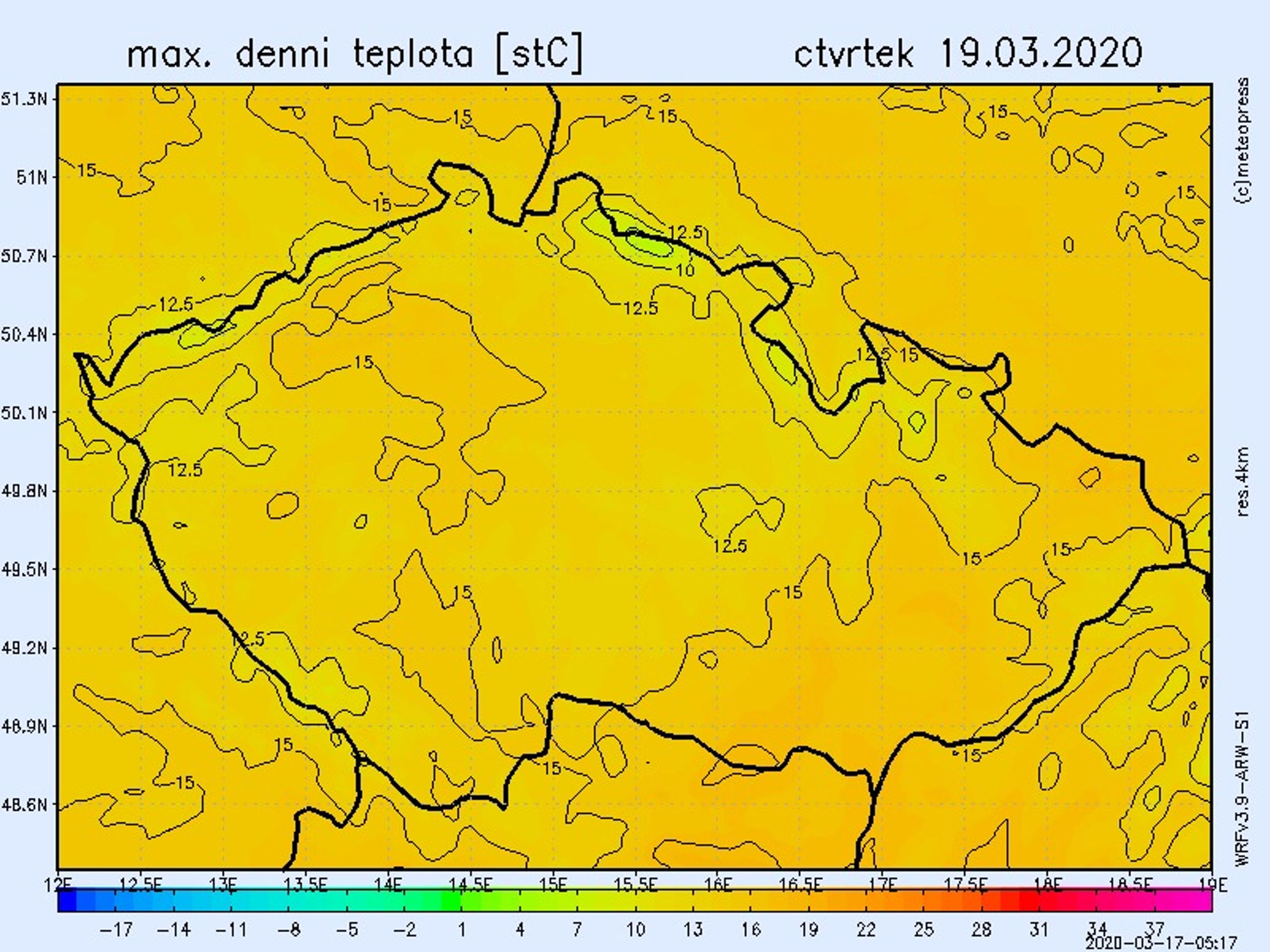 Teplotní mapy - čtvrtek 19. 3. - GALERIE: Teplotní mapy (3/4)