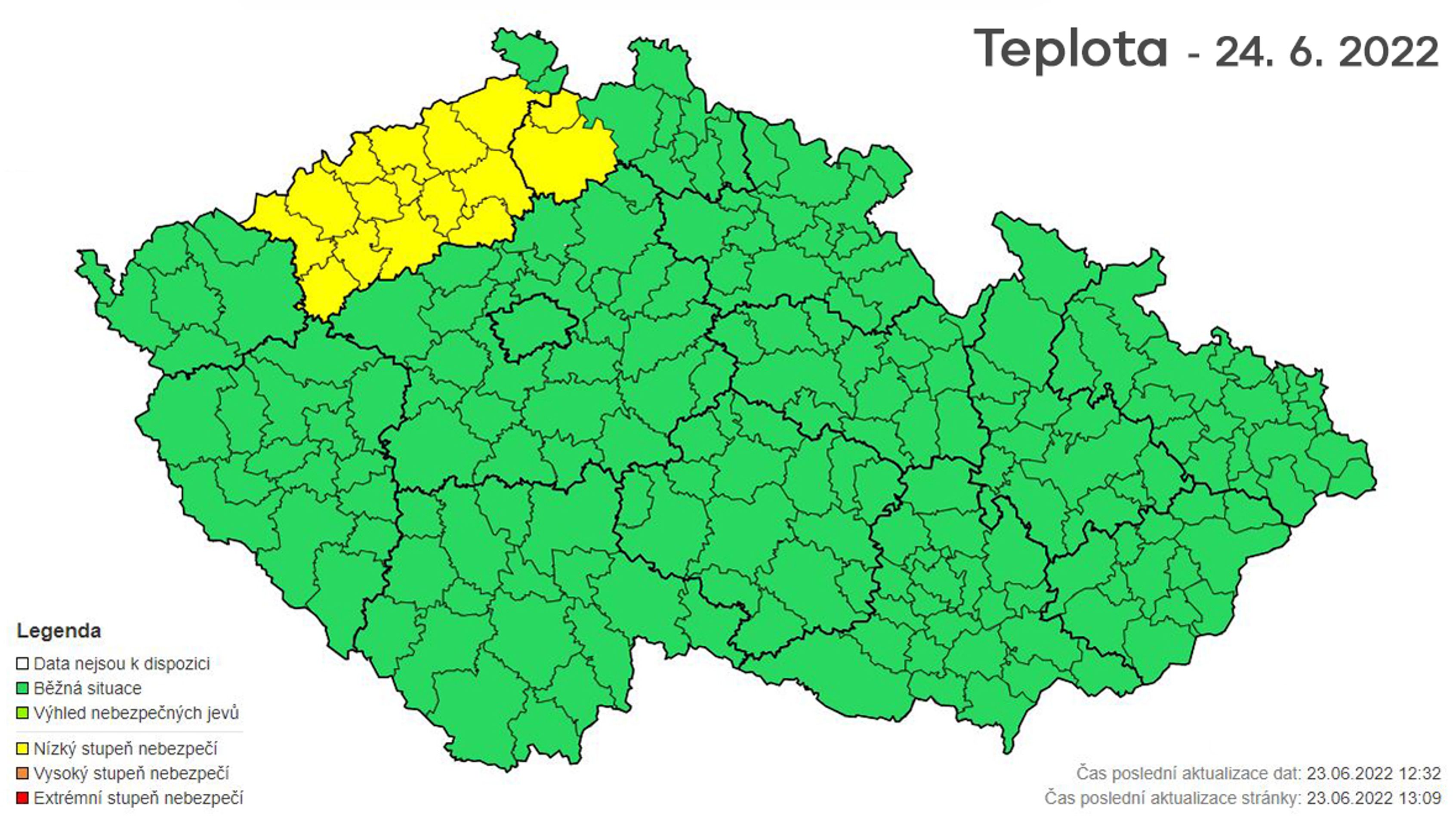 Mapa výstrah - teplota 24.6. - Mapy výstrah (4/9)