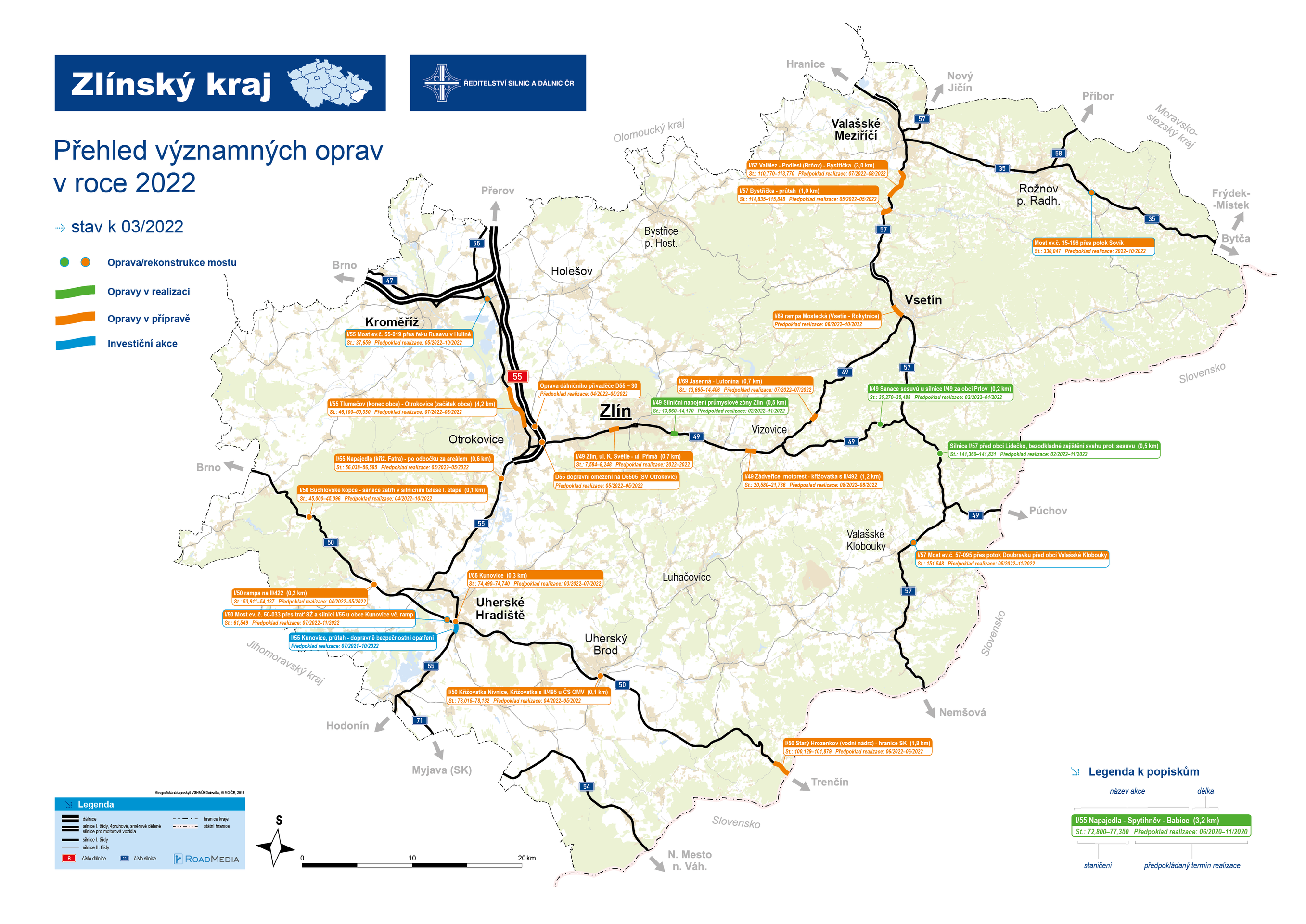 Mapa oprav - Zlínský kraj - Mapy oprav silnic v roce 2022 (13/13)