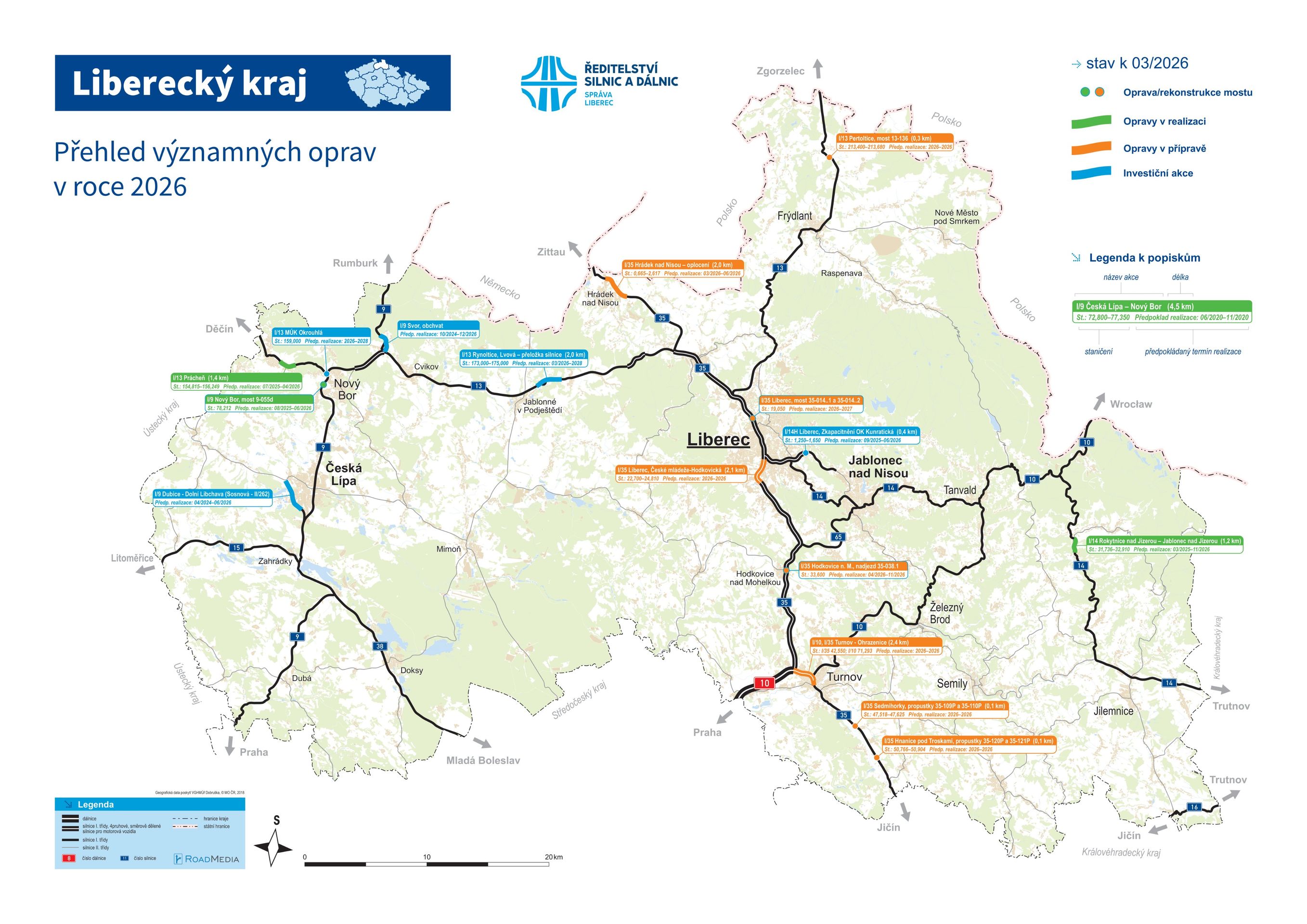 Přehled významných oprav v roce 2026 – Liberecký kraj - Stavby připravované k zahájení a přehled významných oprav v roce 2026 (8/13)
