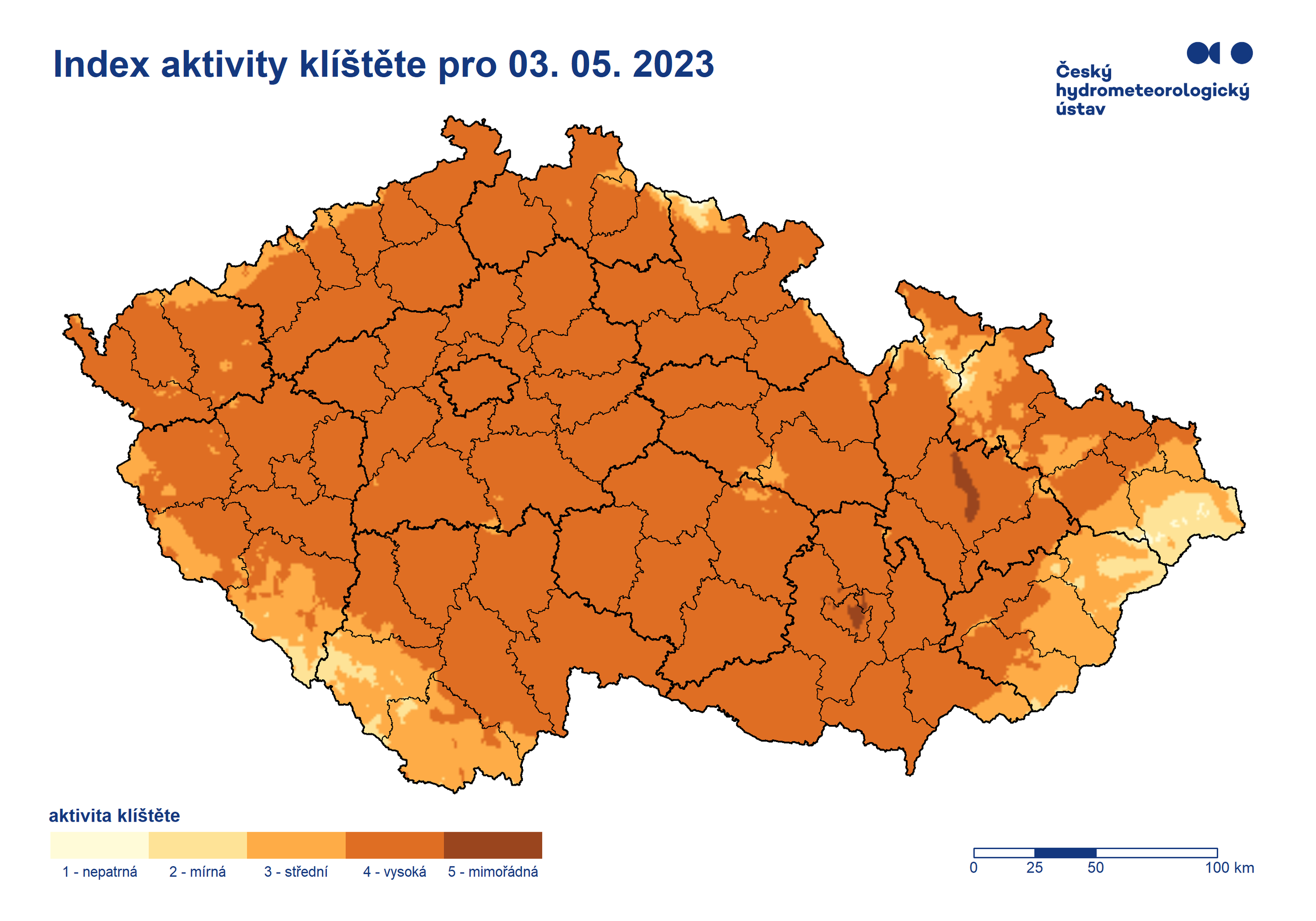 MAPA Aktivita klíšťat, 3. 5. 2023 - Aktivita klíšťat (1/3)